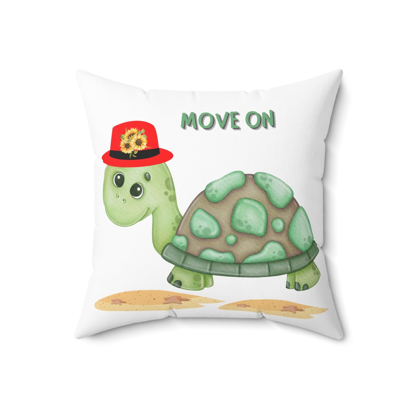 Turtle with a sunflower Spun Polyester Square Pillow
