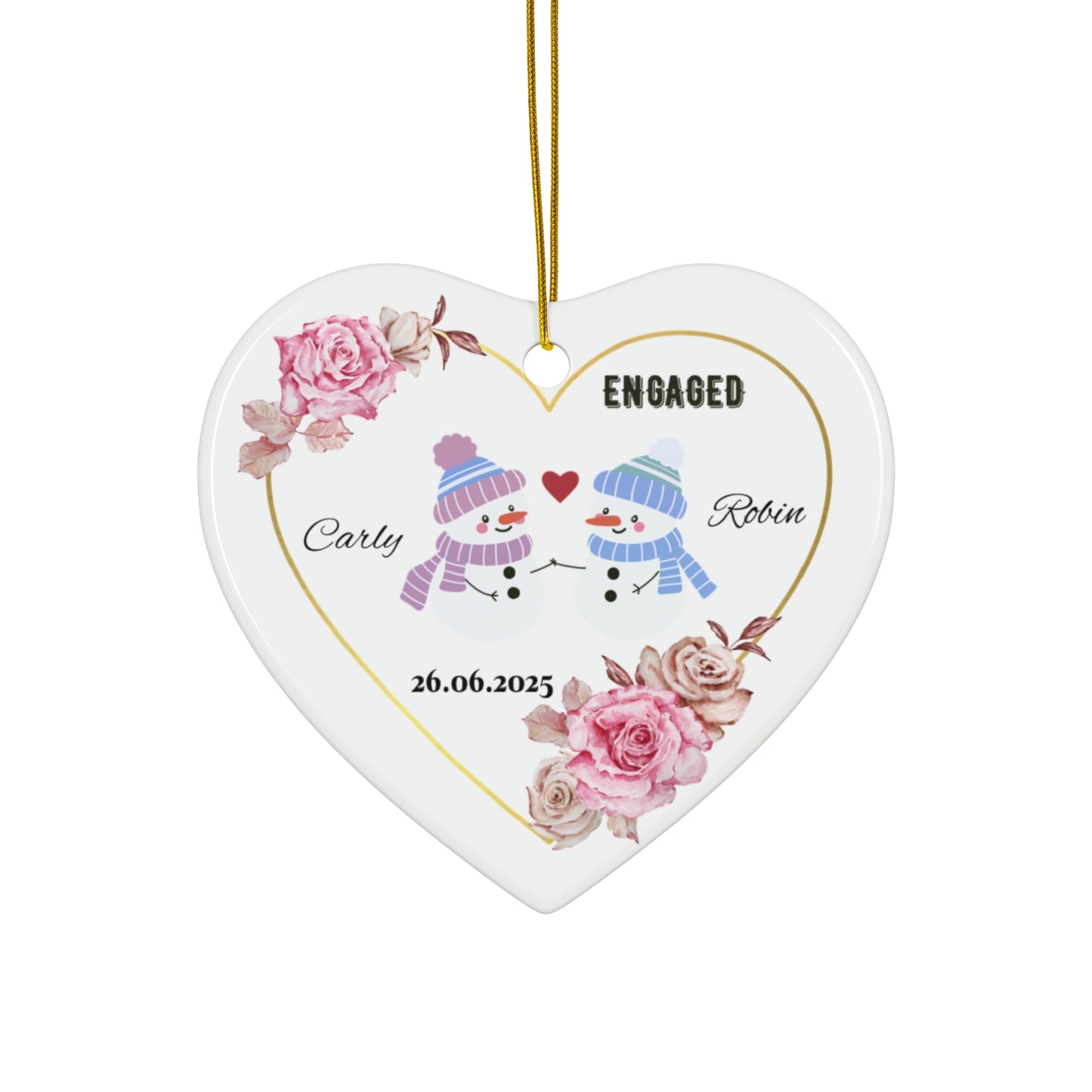 Engagement Snowman Ornament, Custom Holiday Decor, Personalized Keepsake, Christmas Tree Decoration, Gift for Couples