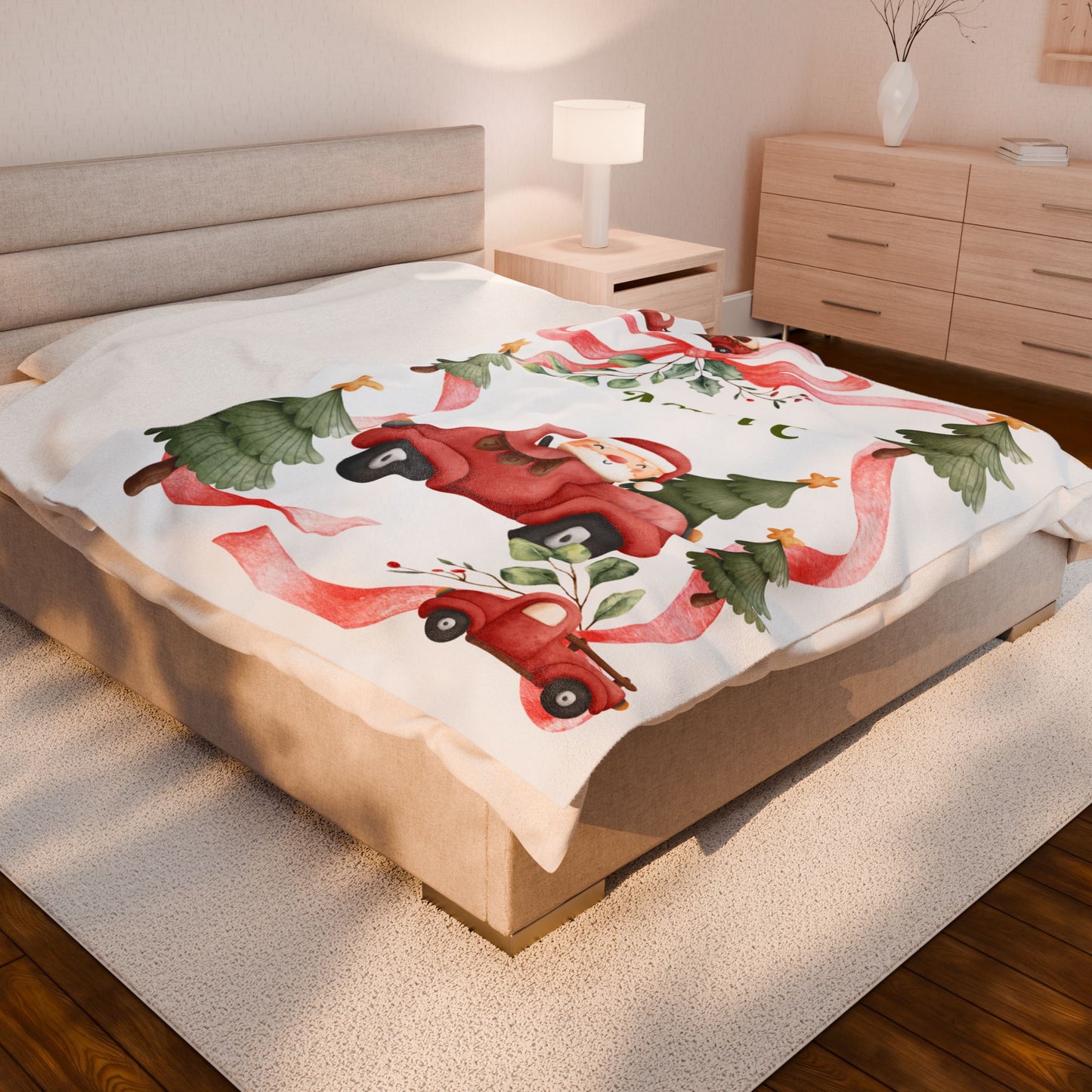 Cozy Holiday Velveteen Plush Blanket, Personalized Christmas Blanket, Santa Car Throw, Winter Gifts, Festive Home Decor