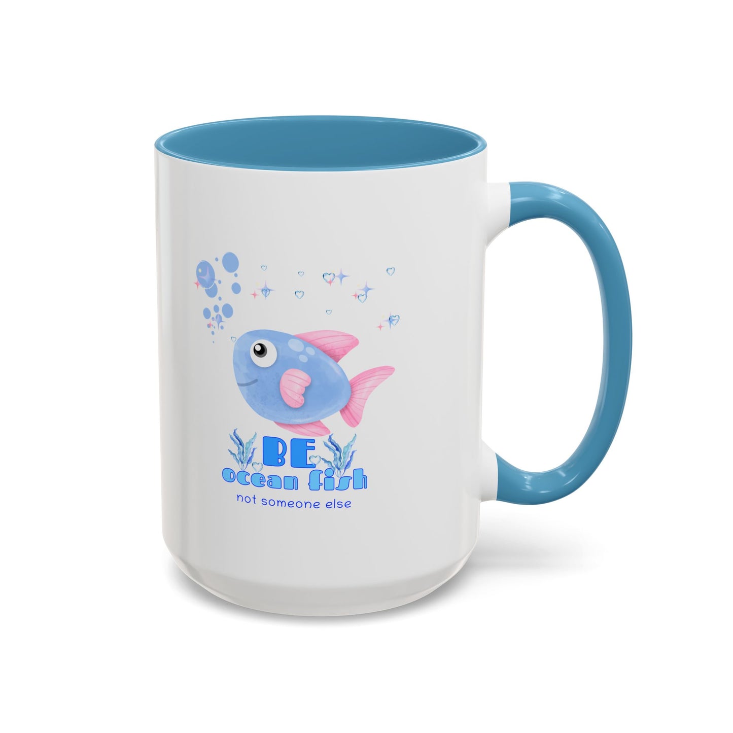 Cute cartoon fish with pink fins and bubble Coffee Mug