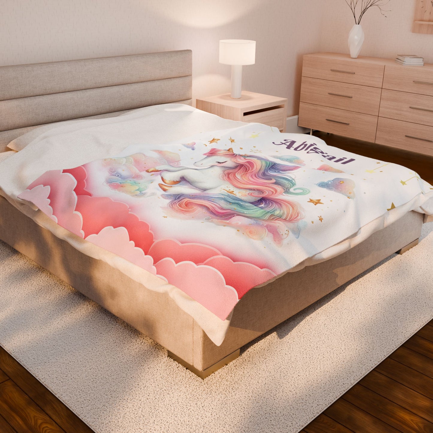 Unicorn Dream Velveteen Blanket, Personalized Cozy Blanket, Baby Shower Gift, Kids Room Decor, Magical Unicorn Gift