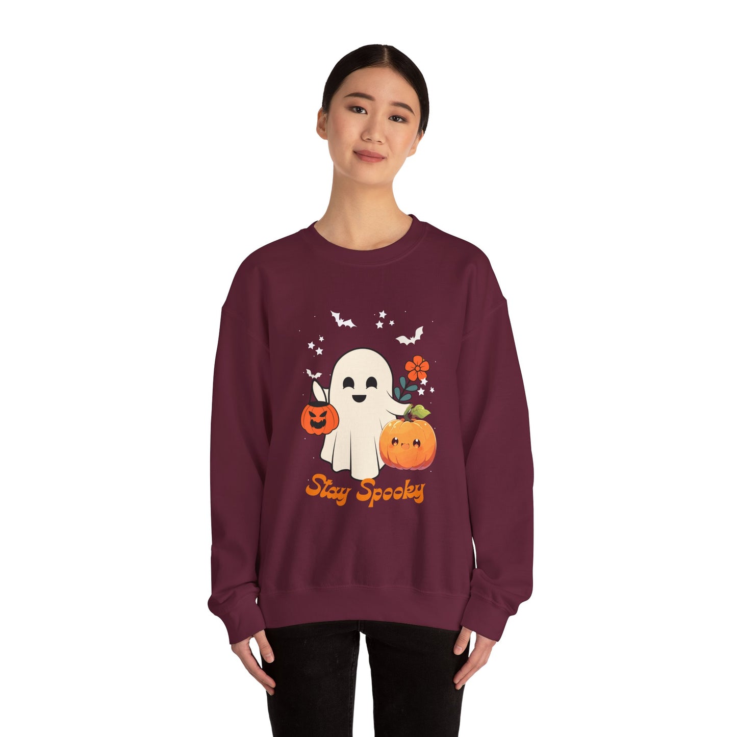 Halloween Ghost Sweatshirt, Cozy Unisex Crewneck for Fall, Stay Spooky Sweatshirt, Perfect for Halloween, Autumn Wardrobe Essential