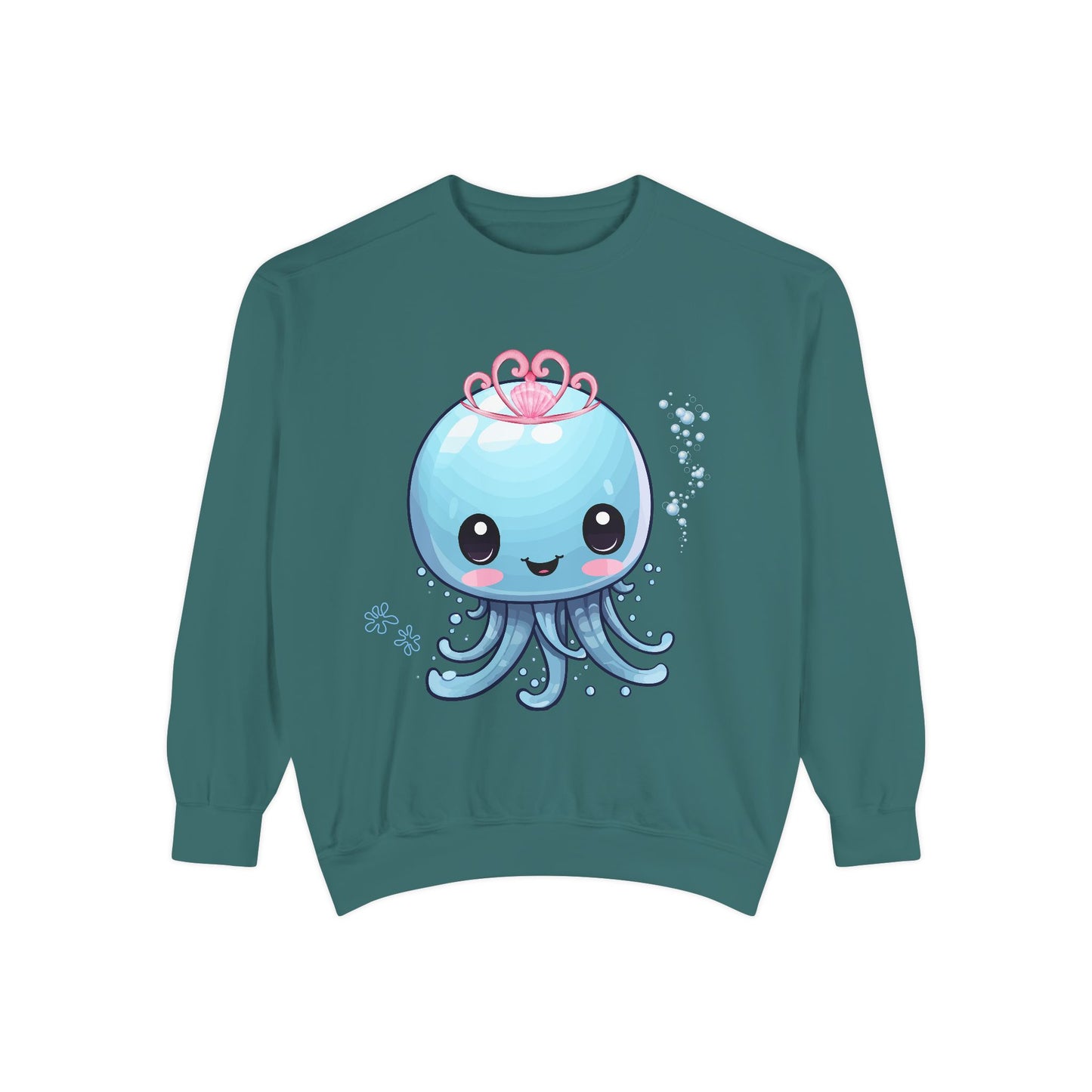Blue jellyfish with a pink tiara Unisex Garment-Dyed Sweatshirt