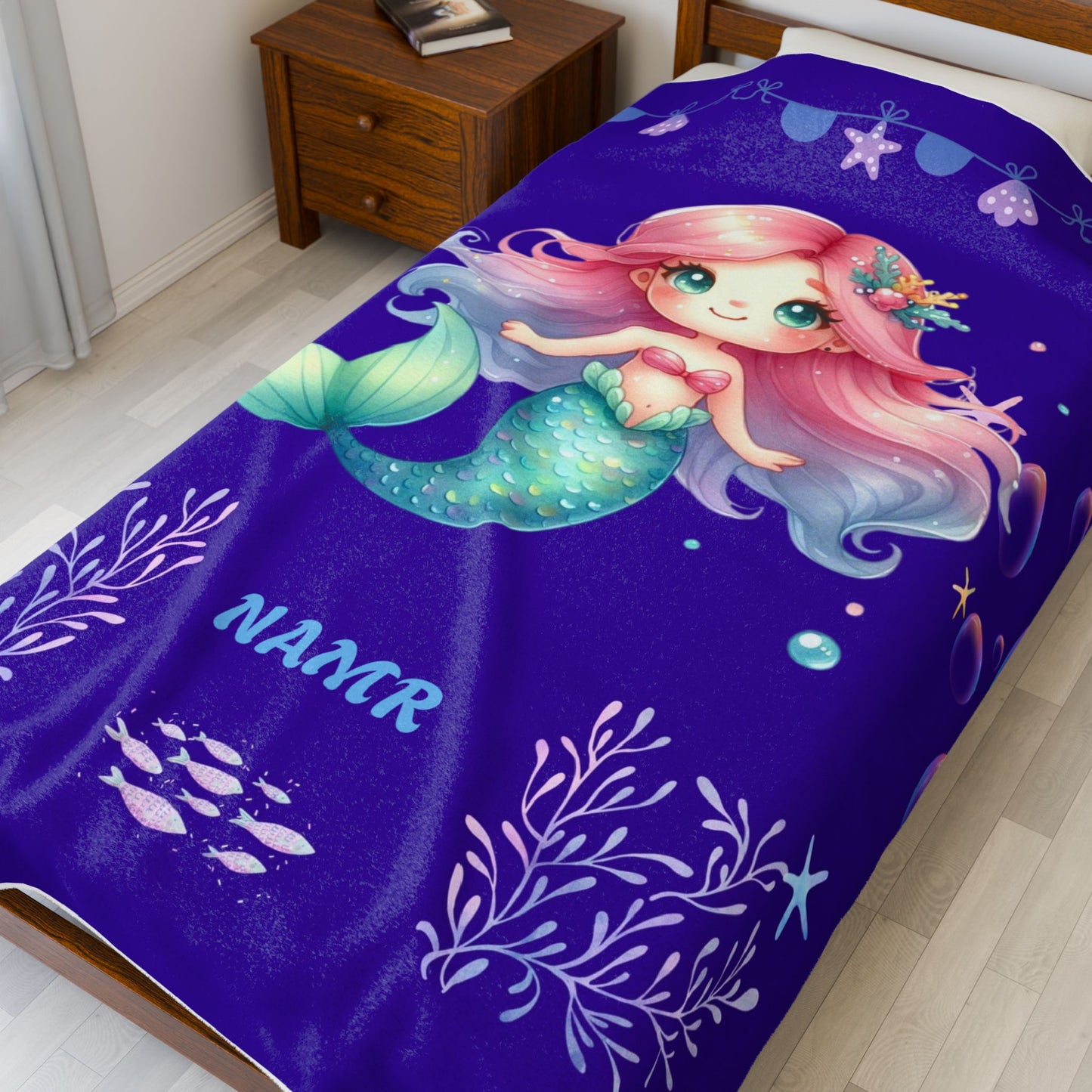 Mermaid Plush Blanket - Personalized Cozy Throw | Soft Fleece Blanket | Kid's Room Decor | Gift for Birthday, Baby Shower, Christmas