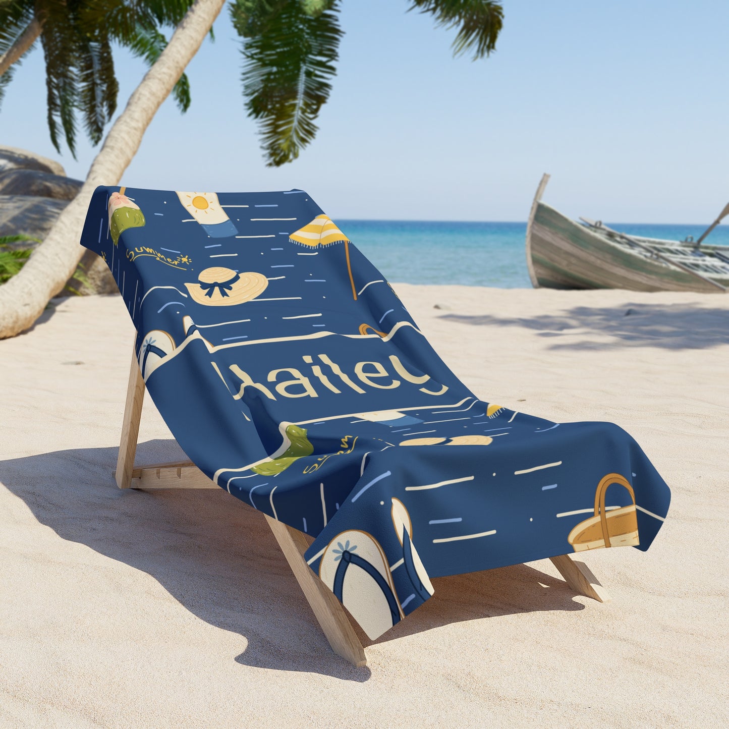 Personalized Nautical Beach Towel — Custom Name 'Hailey' Summer Pool & Vacation Towel