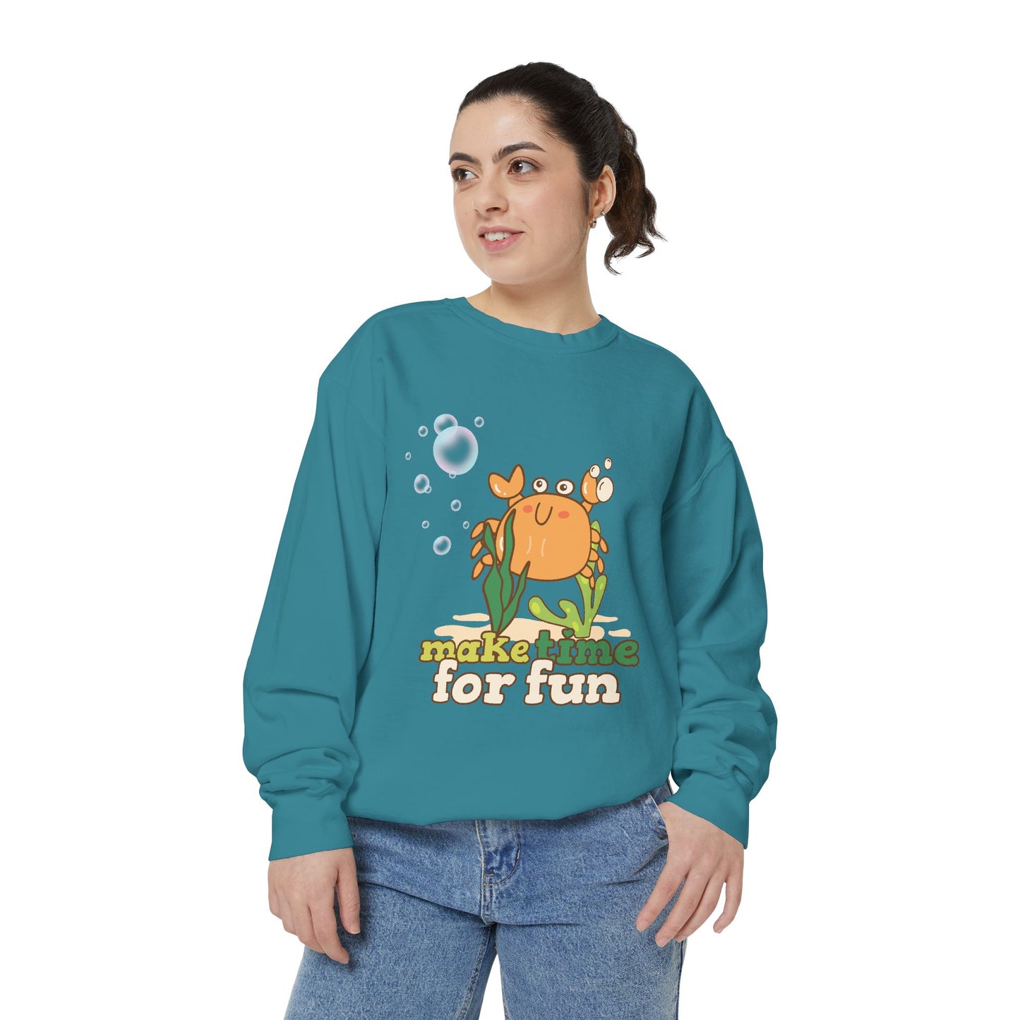 Cartoon crab lllusstration promoting joy and playfulness Unisex Garment-Dyed Sweatshirt