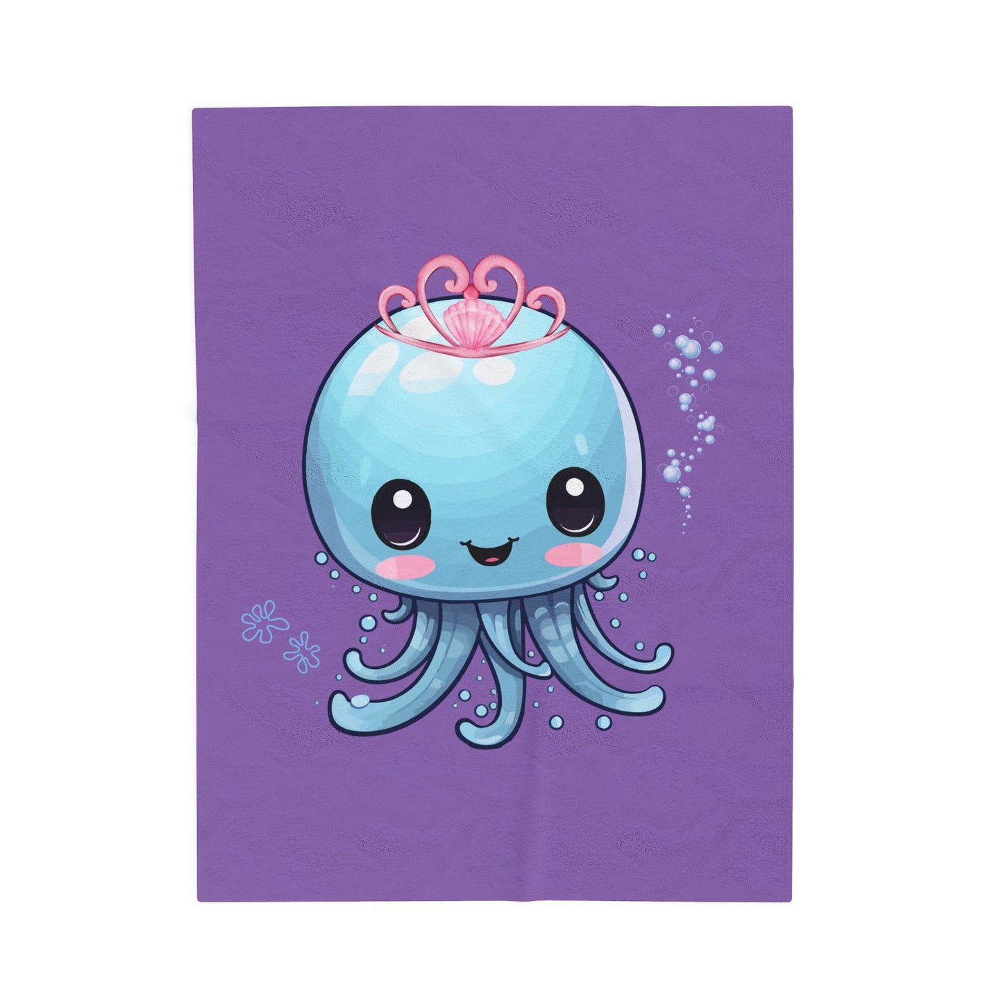 Blue jellyfish with a pink tiara Velveteen Plush Blanket