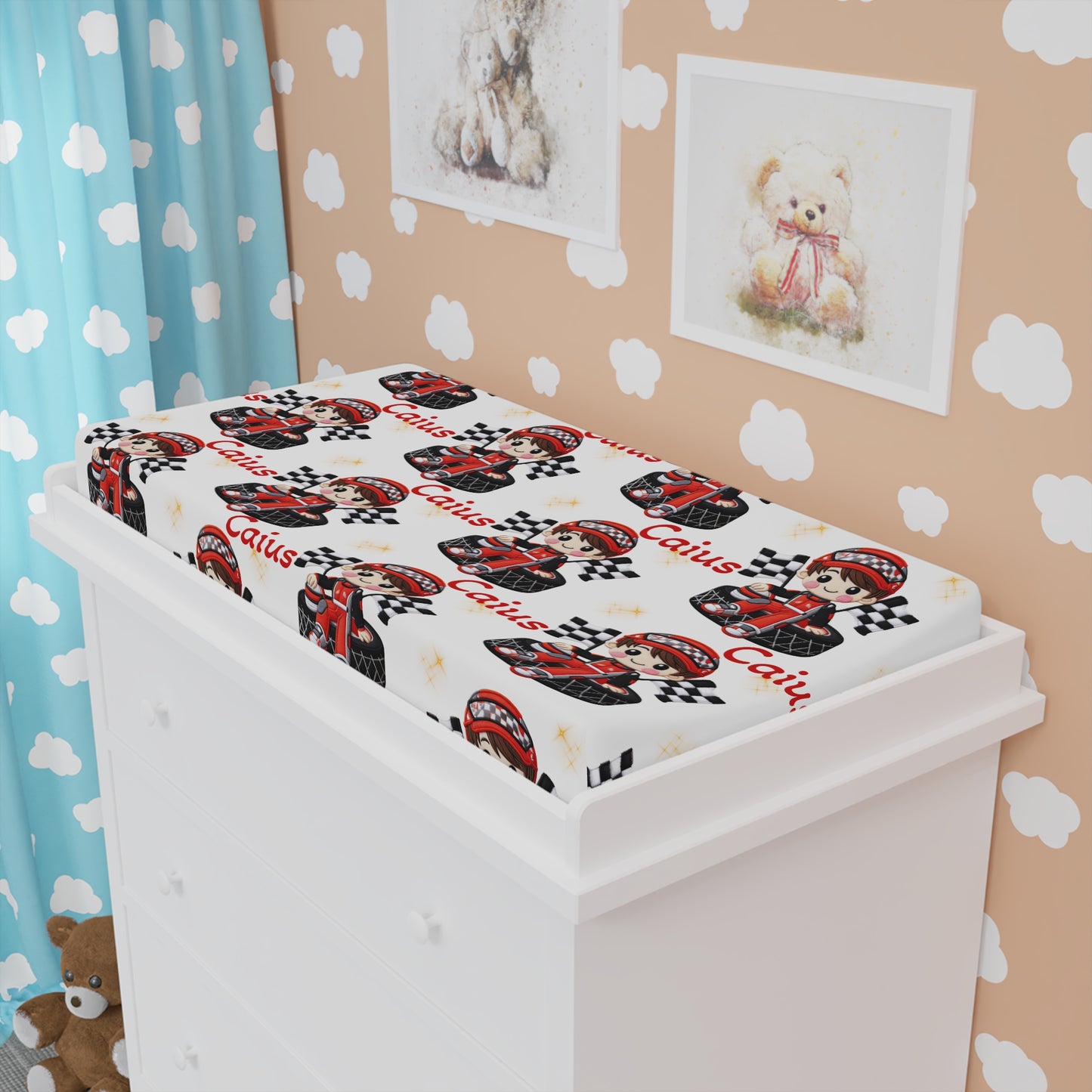 Racing Baby Changing Pad Cover – Personalized 'Caius' Race Car Nursery