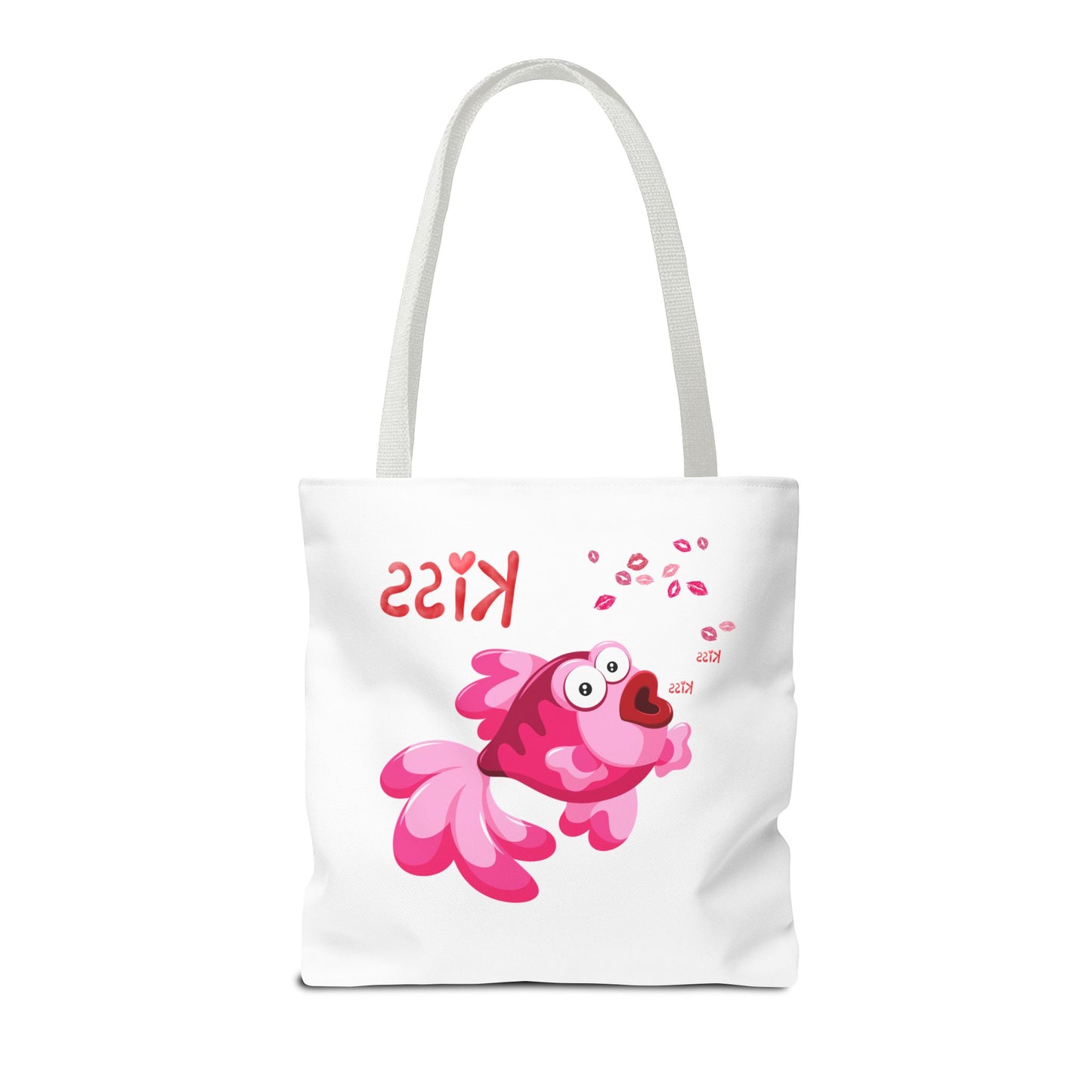 Pink fish with open mouth and kiss Tote Bag