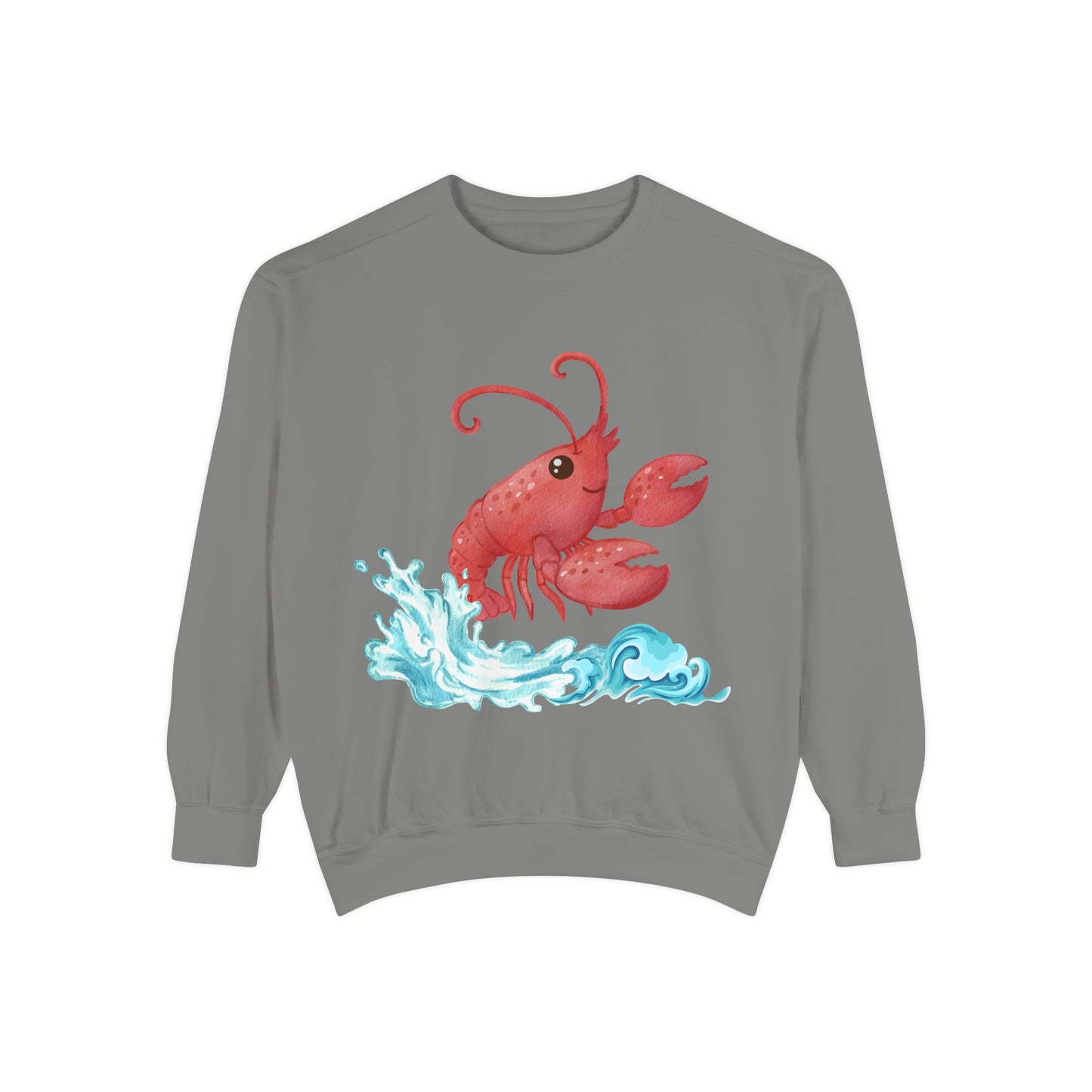 Cheerful red lobster emerging from stylized blue waves Unisex Garment-Dyed Sweatshirt