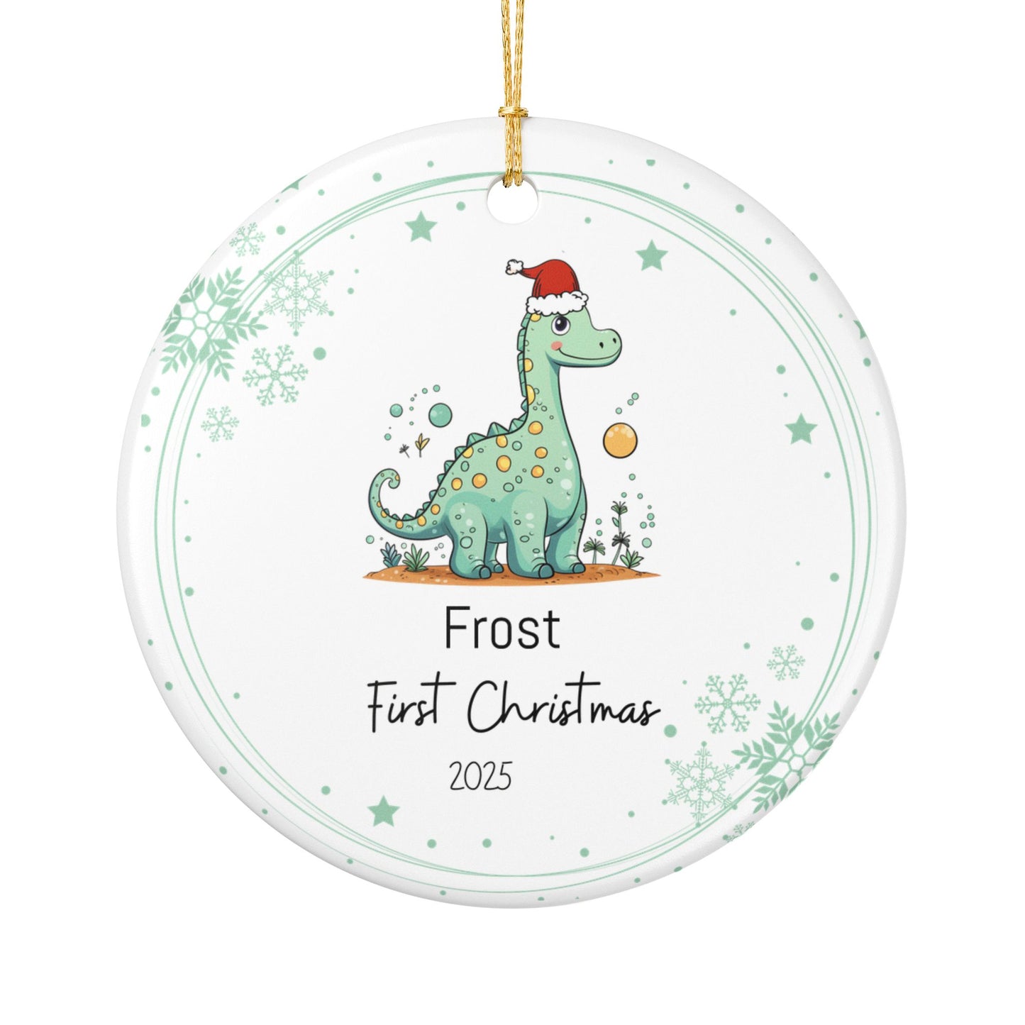 Dinosaur Christmas Ornament, First Christmas Ornament, Ceramic Holiday Decor, Baby's First Christmas 2025, Festive Tree Decoration