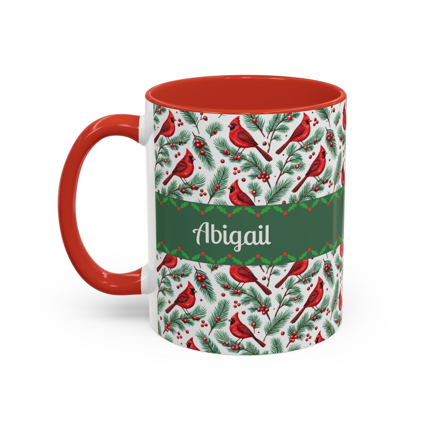 Personalized Holiday Coffee Mug, Festive Cardinal Mug, Custom Name Mug, Christmas Gift, Winter Decor, Drinkware