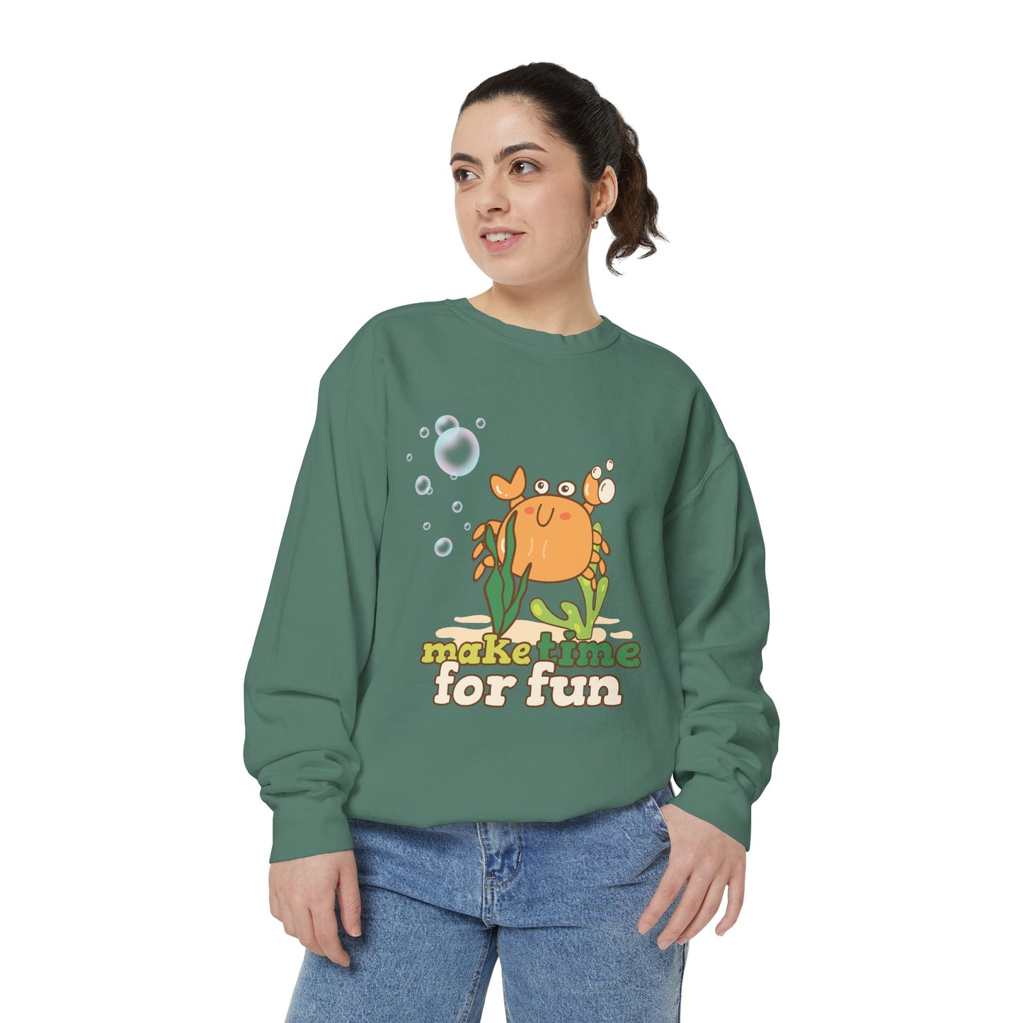 Cartoon crab lllusstration promoting joy and playfulness Unisex Garment-Dyed Sweatshirt