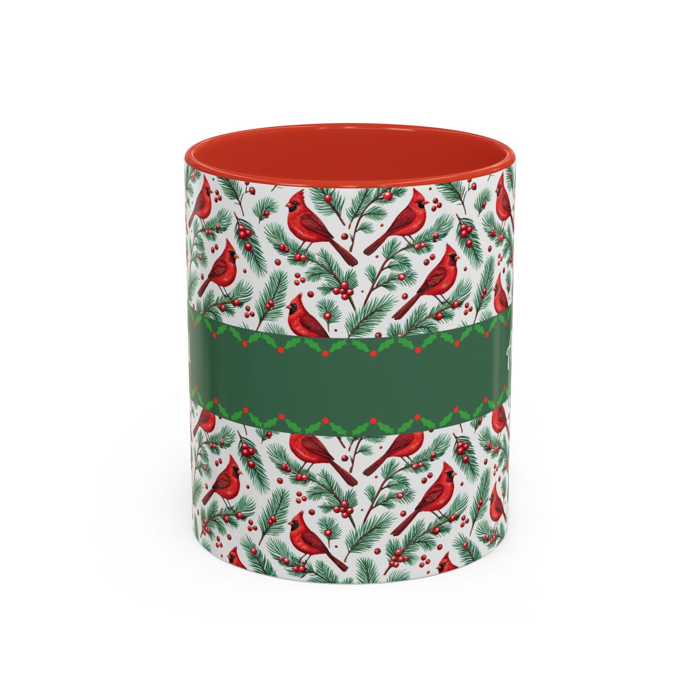 Personalized Holiday Coffee Mug, Festive Cardinal Mug, Custom Name Mug, Christmas Gift, Winter Decor, Drinkware