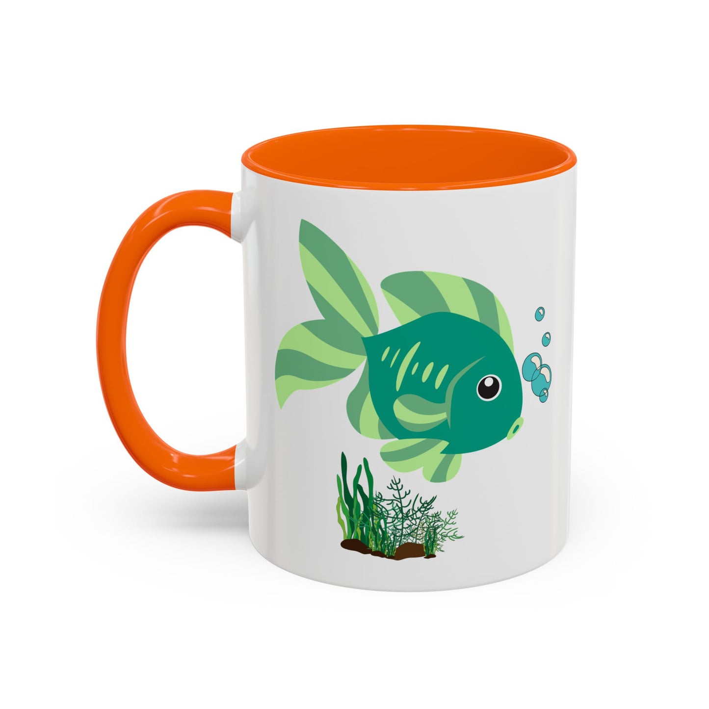 Green fish with bubbles and aquatic plants Coffee Mug