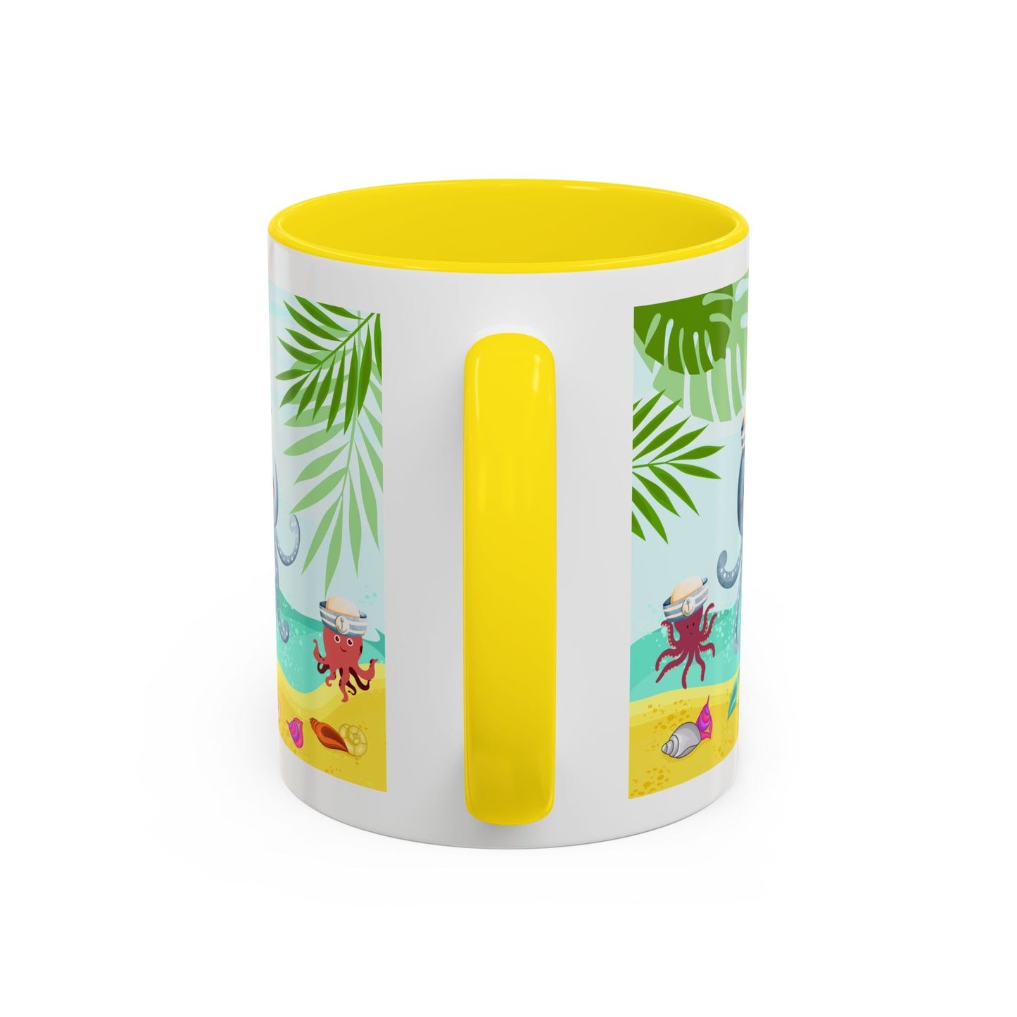 Octopus on a beach scene with tropical Coffee Mug