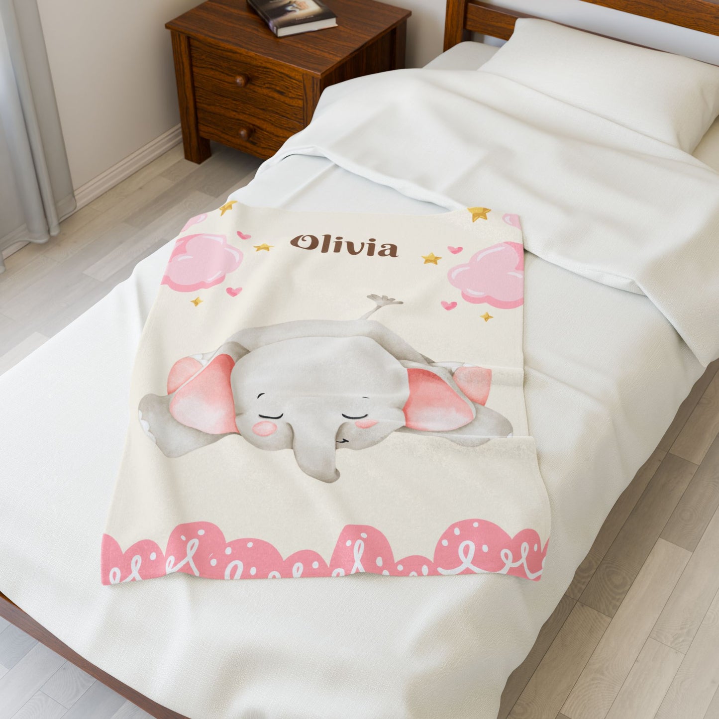 Personalized Baby Elephant Plush Blanket, Soft Nursery Throw, Gift for Newborn, Baby Shower, Child's Room Decor, Cozy Bedding