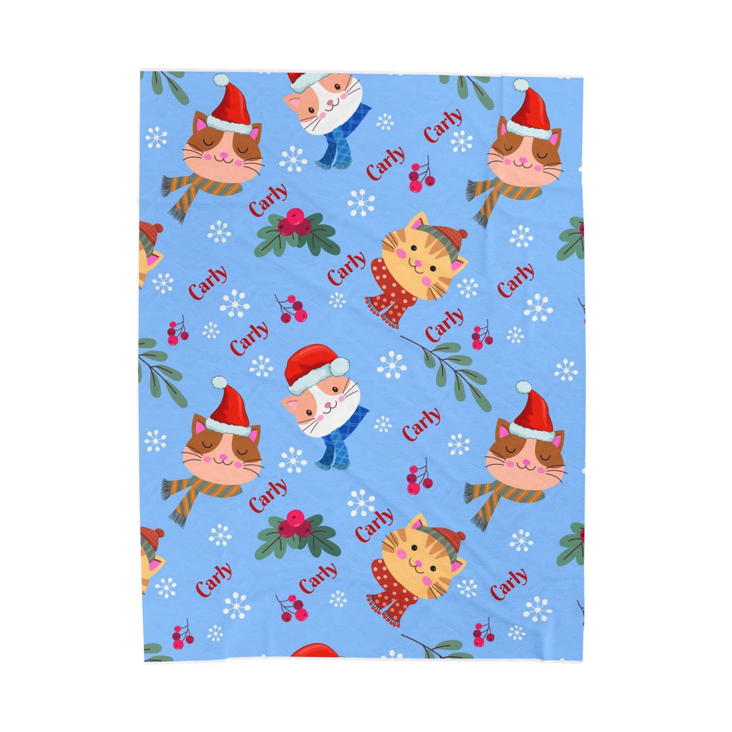 Festive Cat Plush Blanket - Cozy Holiday Throws, Winter Decor, Personalized Gift, Kids Bedding, Cat Lover Gift