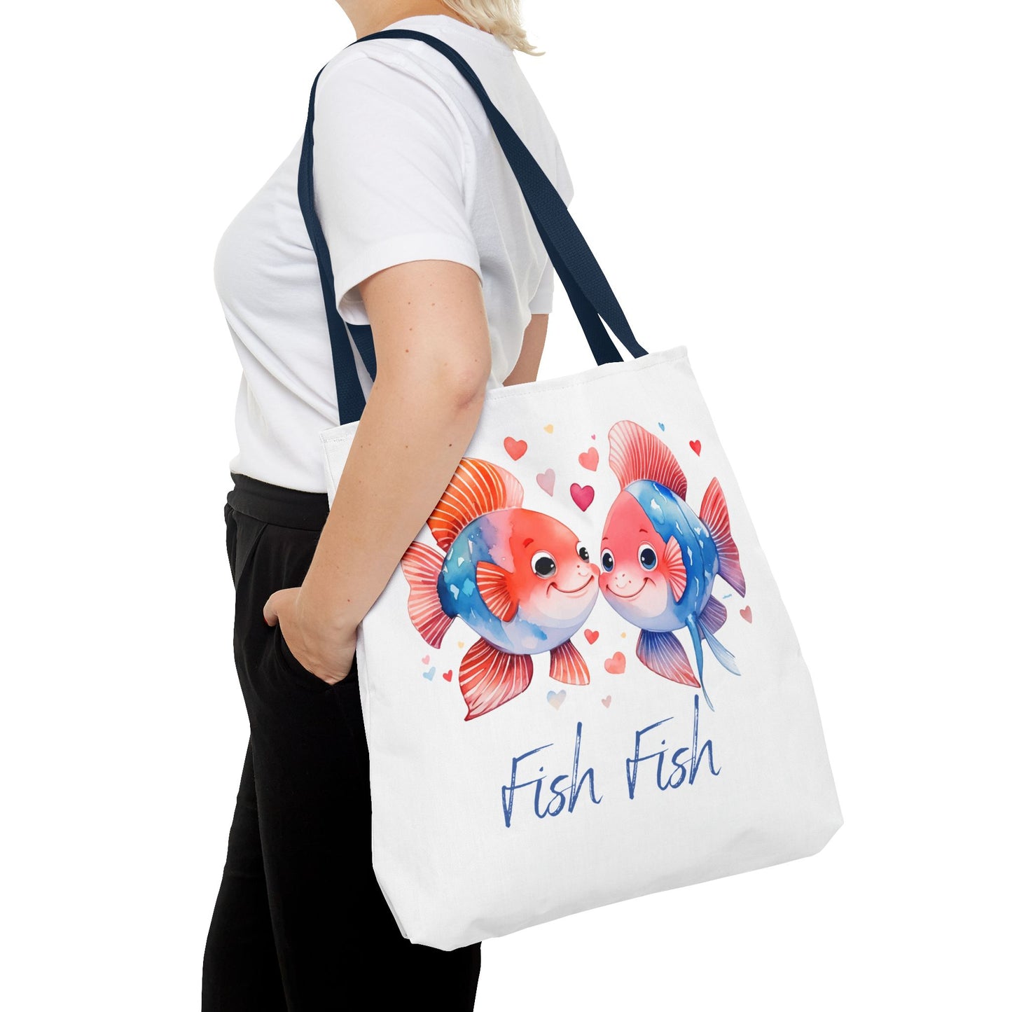 Cute Fish Couple Tote Bag — 'Fish Fish' Romantic Sea Life Beach Shopper