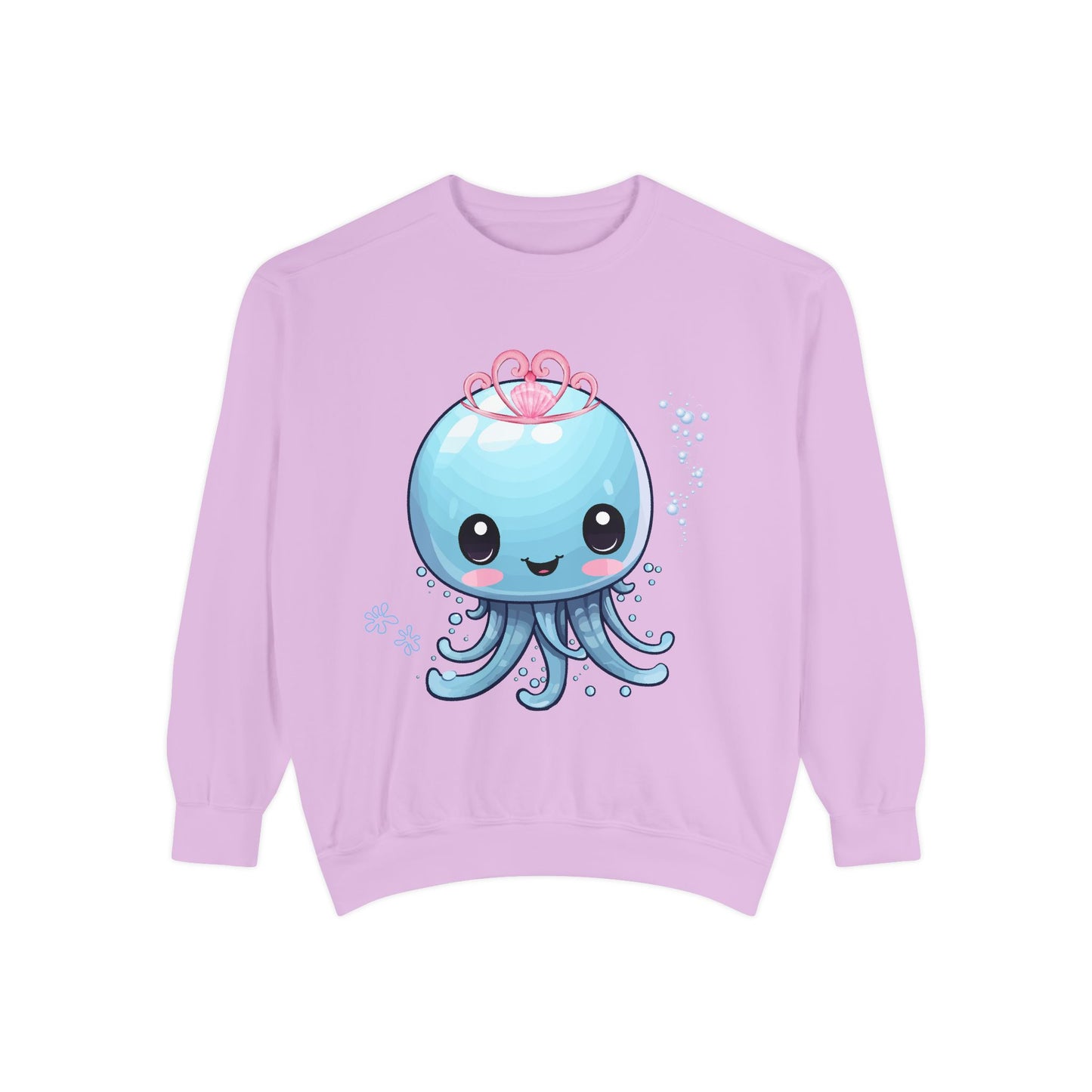 Blue jellyfish with a pink tiara Unisex Garment-Dyed Sweatshirt