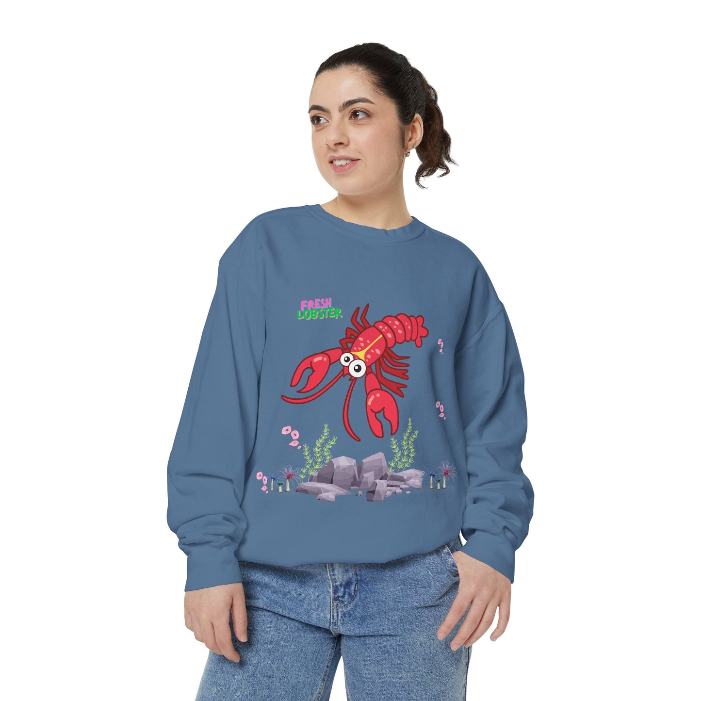 Friendly red lobster big eyes and yellow strip Unisex Garment-Dyed Sweatshirt