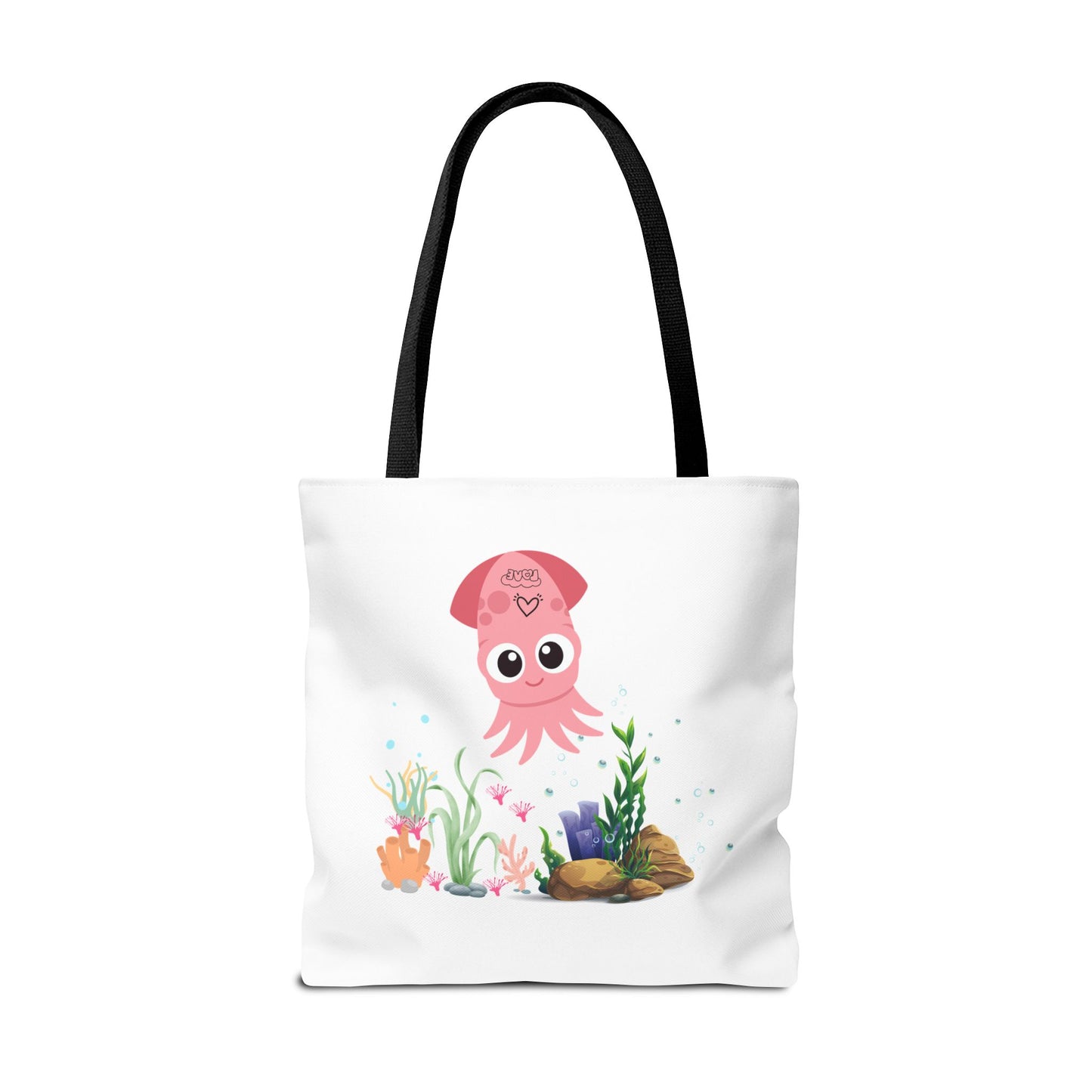 Pink squid cartoon with love Tote Bag