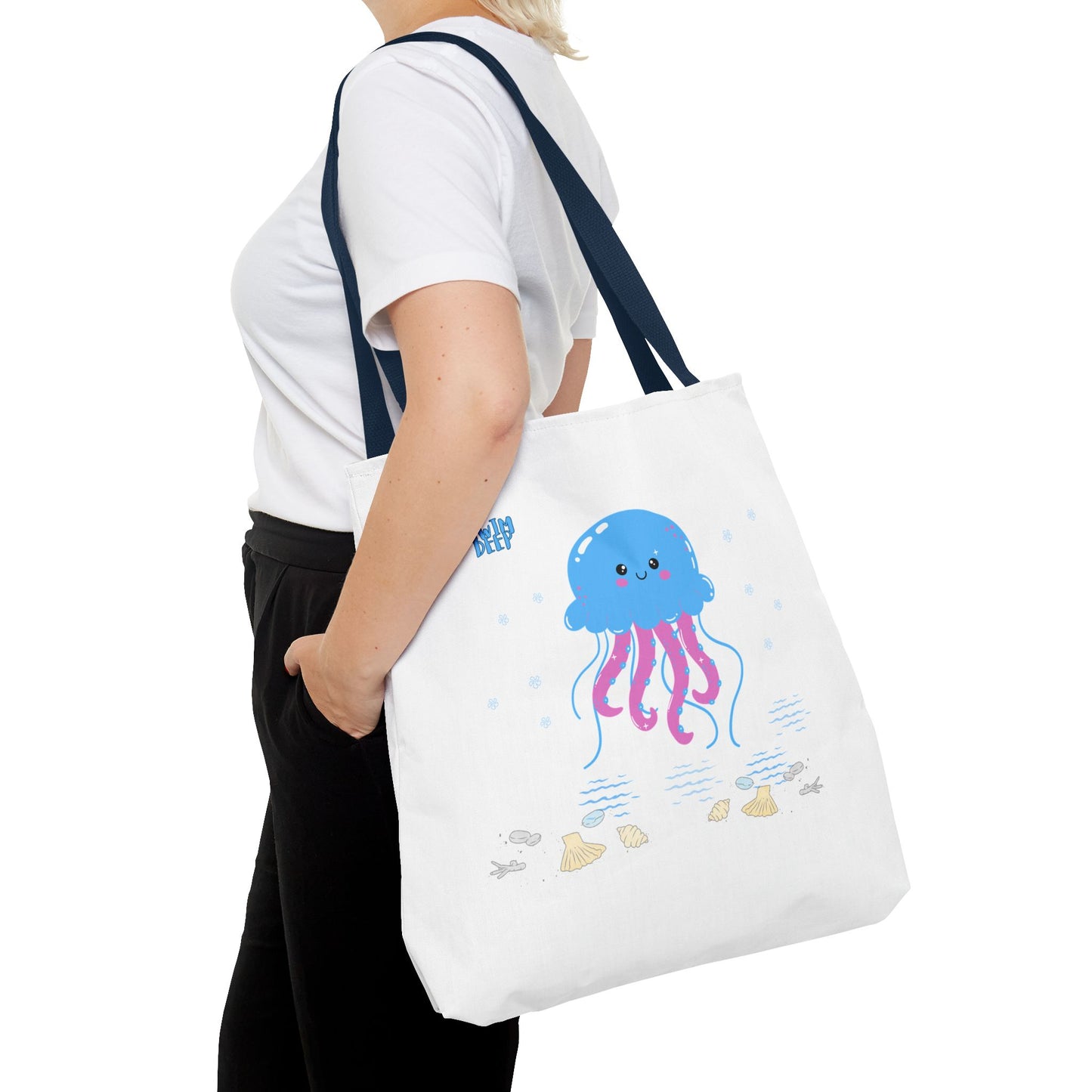 Blue jellyfish with pink tentacles Tote Bag