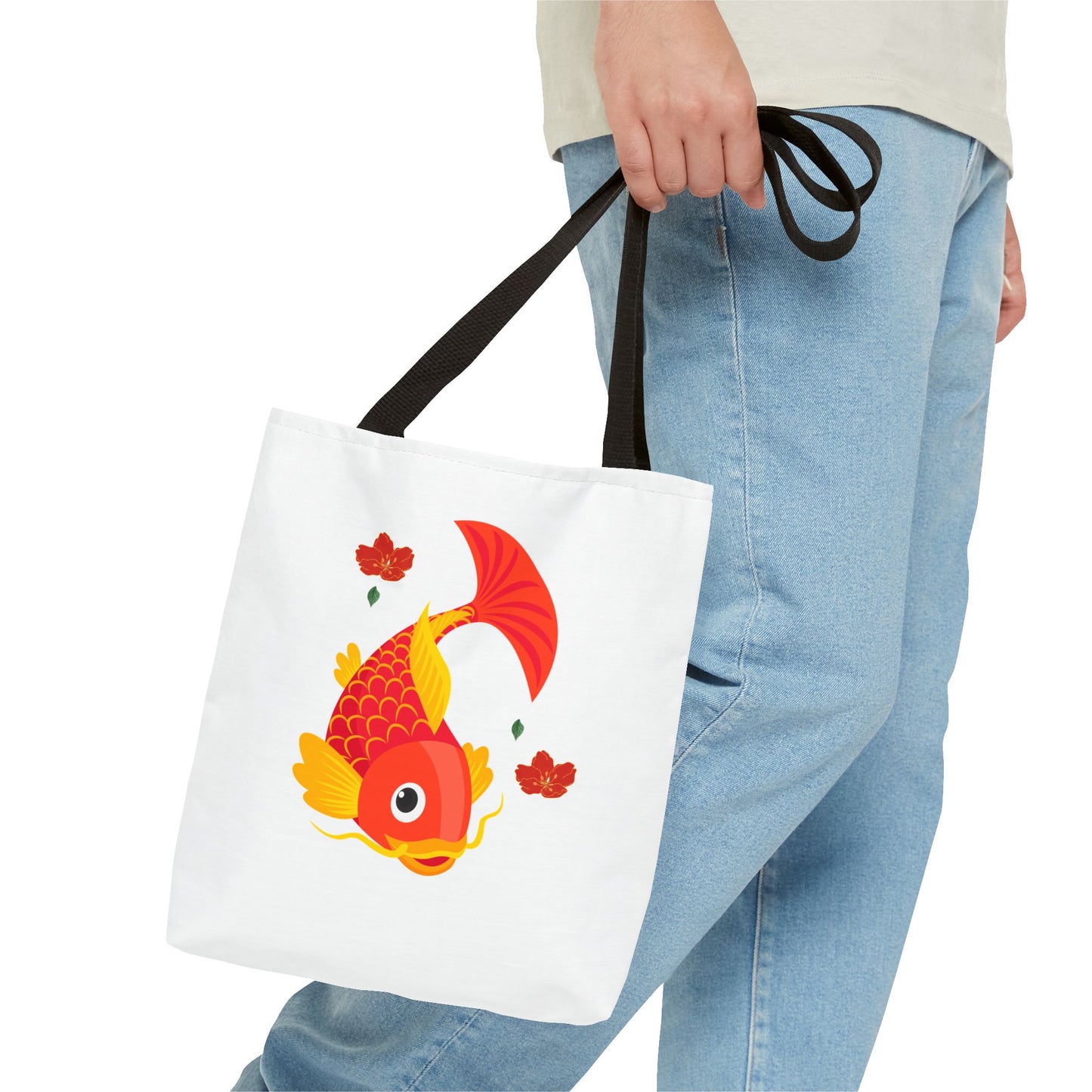 Goldfish with flowing fins and red blossoms Tote Bag