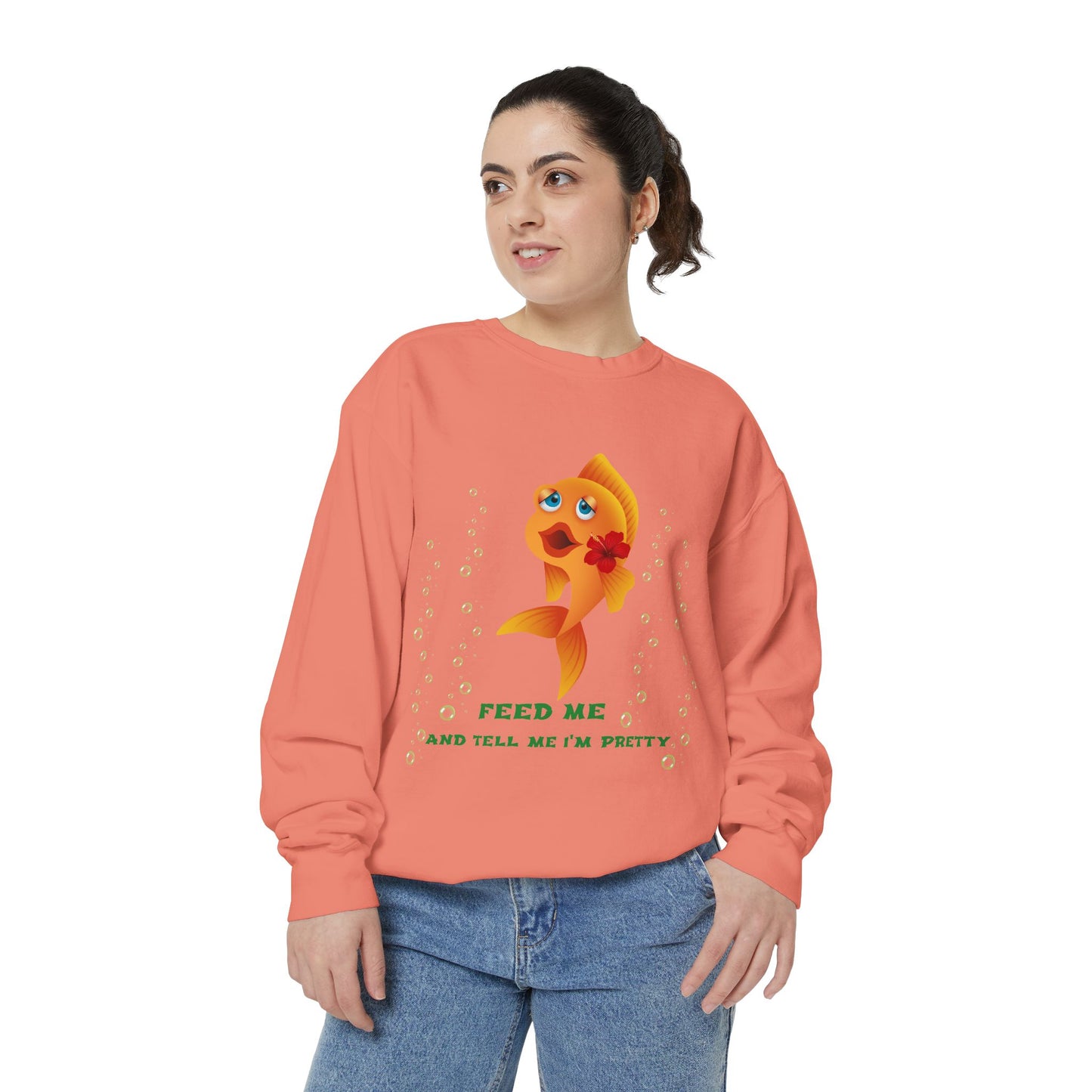 Cartoon goldfish with red lips and flower Unisex Garment-Dyed Sweatshirt
