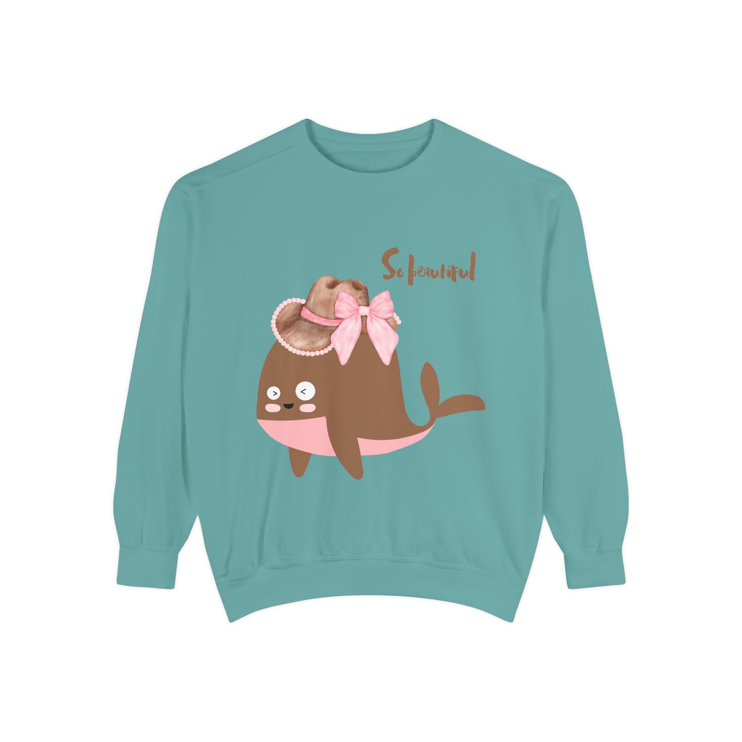 Whale wearing a cowboy hat with a pink bow Unisex Garment-Dyed Sweatshirt