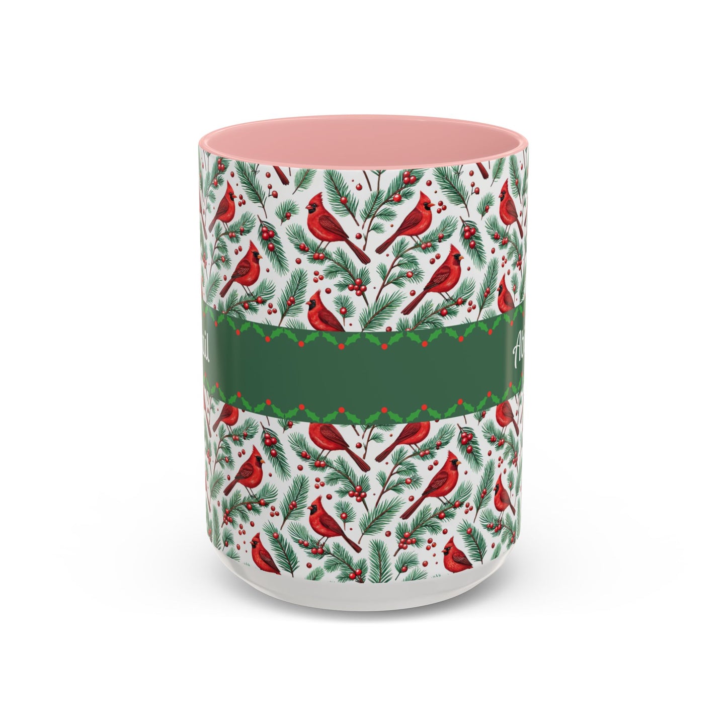 Personalized Holiday Coffee Mug, Festive Cardinal Mug, Custom Name Mug, Christmas Gift, Winter Decor, Drinkware
