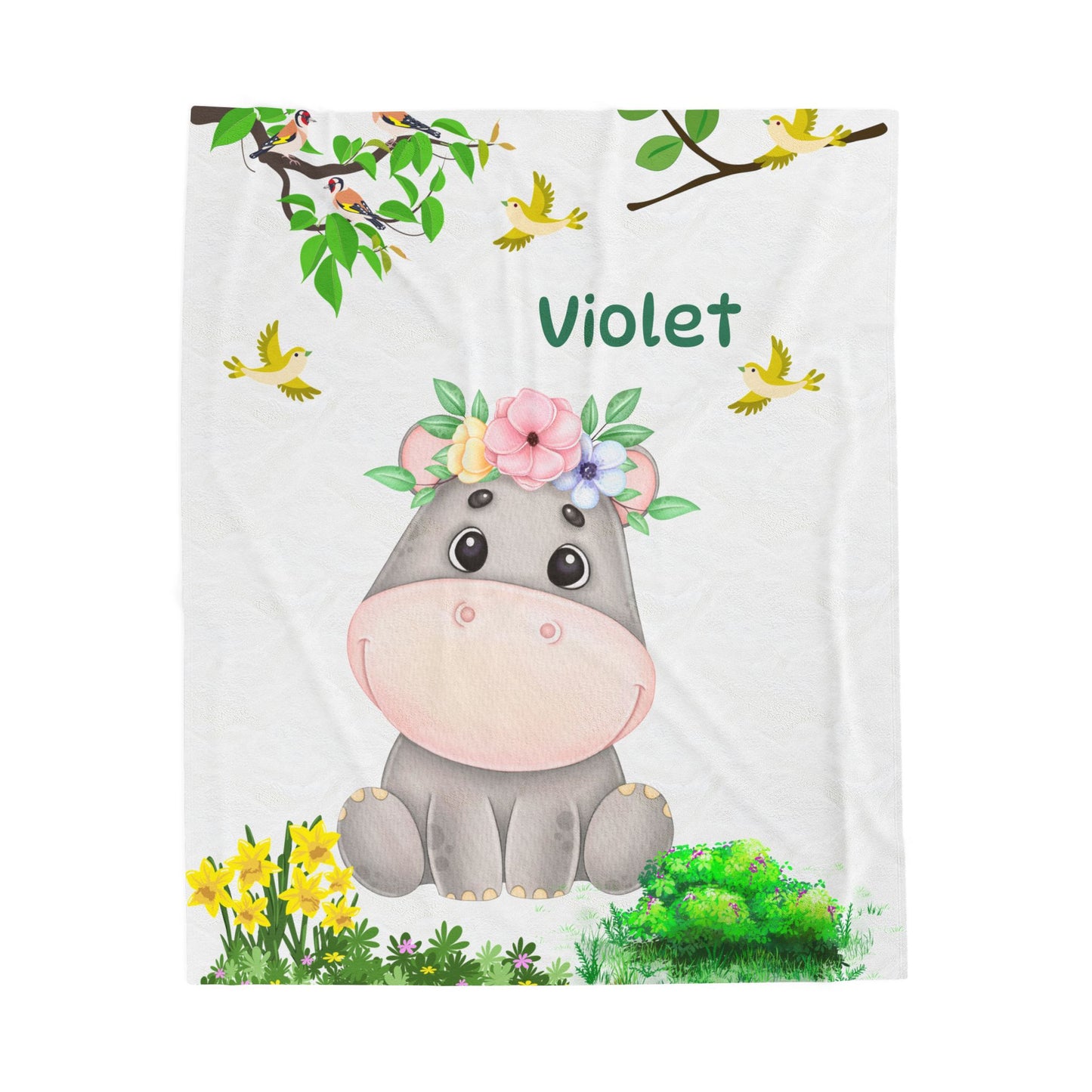 Cozy Velveteen Plush Blanket with Adorable Floral Hippo Design – Perfect for Baby Showers, Gifts, Home Decor, Nursery, Child's Room
