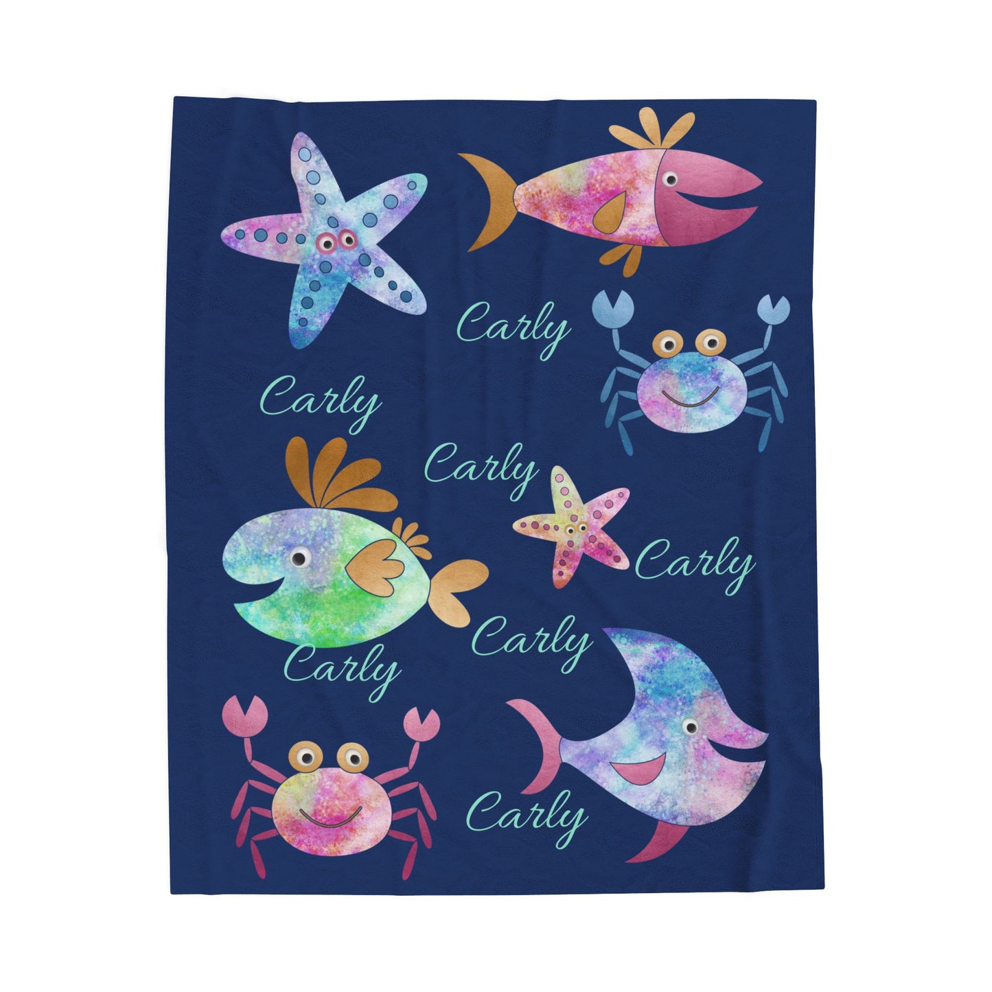 Personalized Velveteen Plush Blanket - Colorful Sea Creatures Design, Custom Gift, Kids Bedroom Decor, Cozy Blanket, Kids Gift
