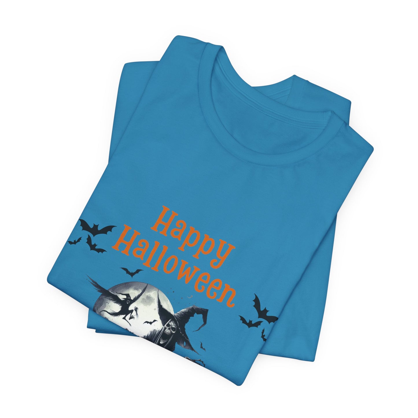 Happy Halloween Unisex Tee, Spooky T-Shirt, Halloween Gift, Fall Wardrobe Essential, Ghosts and Ghouls Vibe