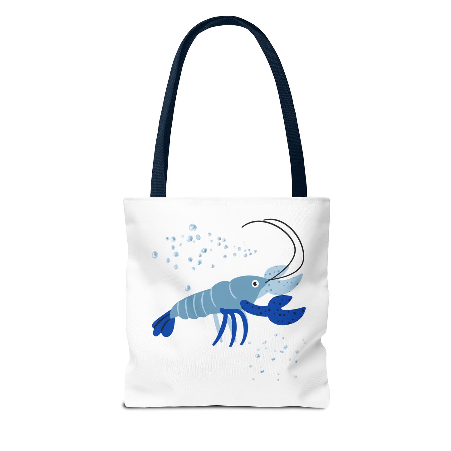 Blue shrimp with dark blue claws and bubbles Tote Bag