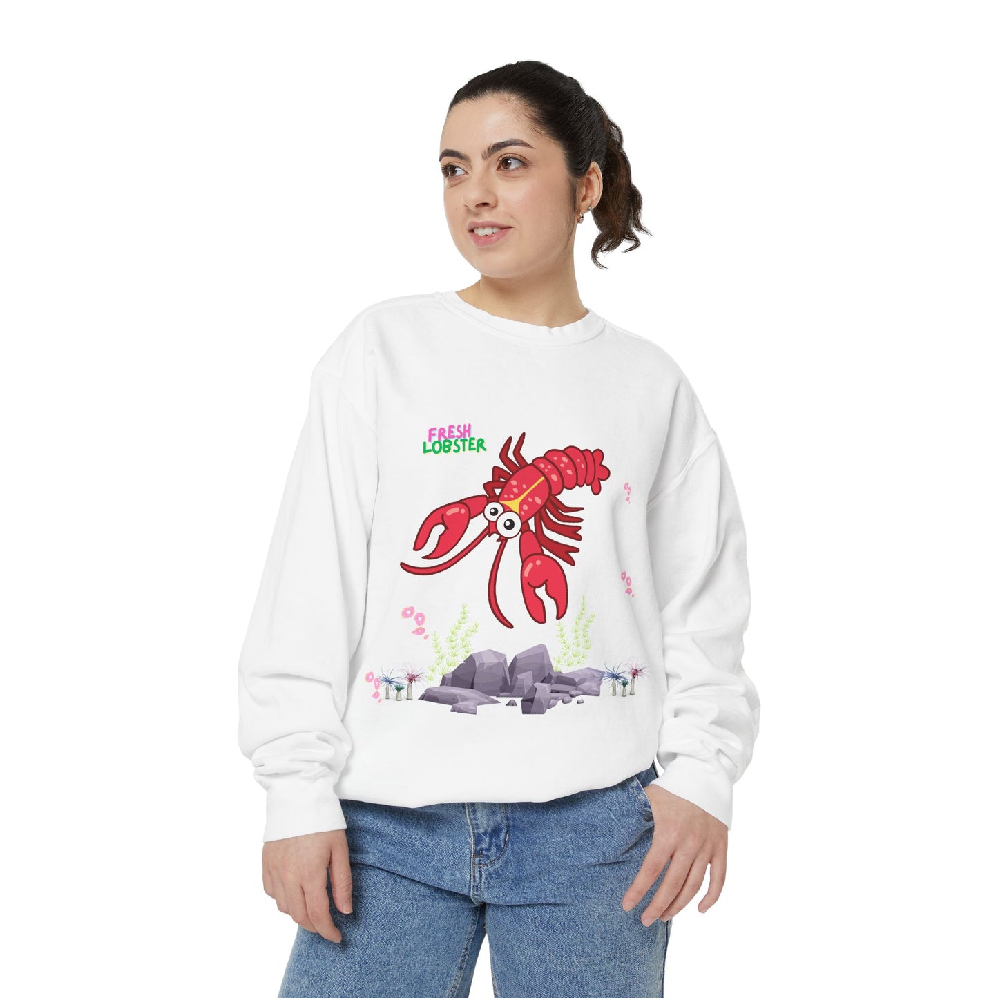 Friendly red lobster big eyes and yellow strip Unisex Garment-Dyed Sweatshirt