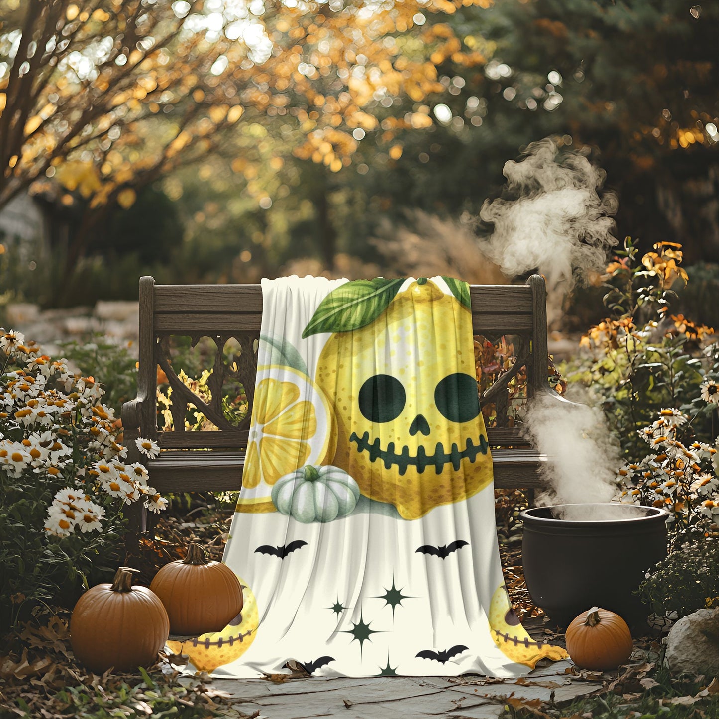 Spooky Citrus Halloween Blanket, Cozy Velvet Throw, Seasonal Home Decor, Unique Gift for Fall, Halloween Nights