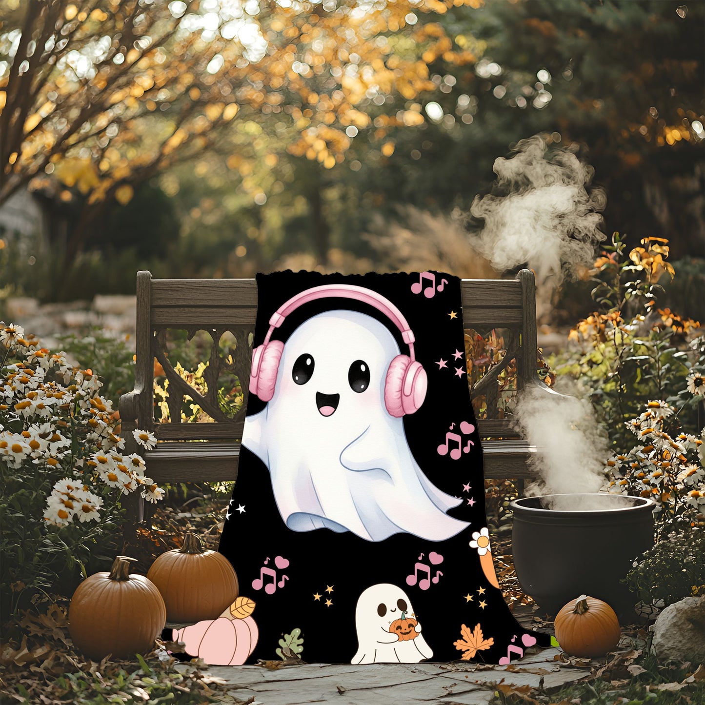 Cozy Halloween Ghost Blanket, Velveteen Plush Throw, Cute Fall Decor, Snuggle Blanket for Kids and Adults, Spooky Season Gift