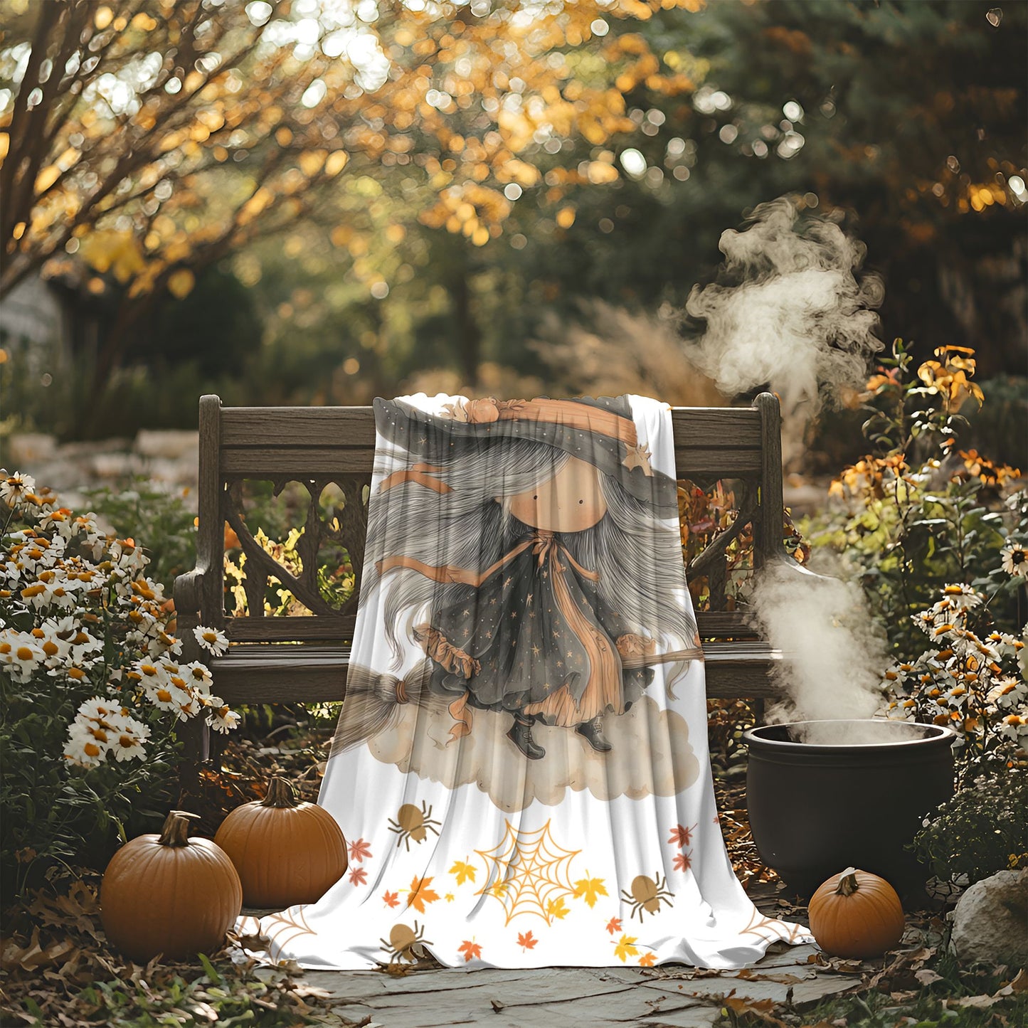 Cozy Witchy Velveteen Plush Blanket | Fall Decor, Halloween Gift, Soft Throw, Decorative Blanket, Warm Blanket