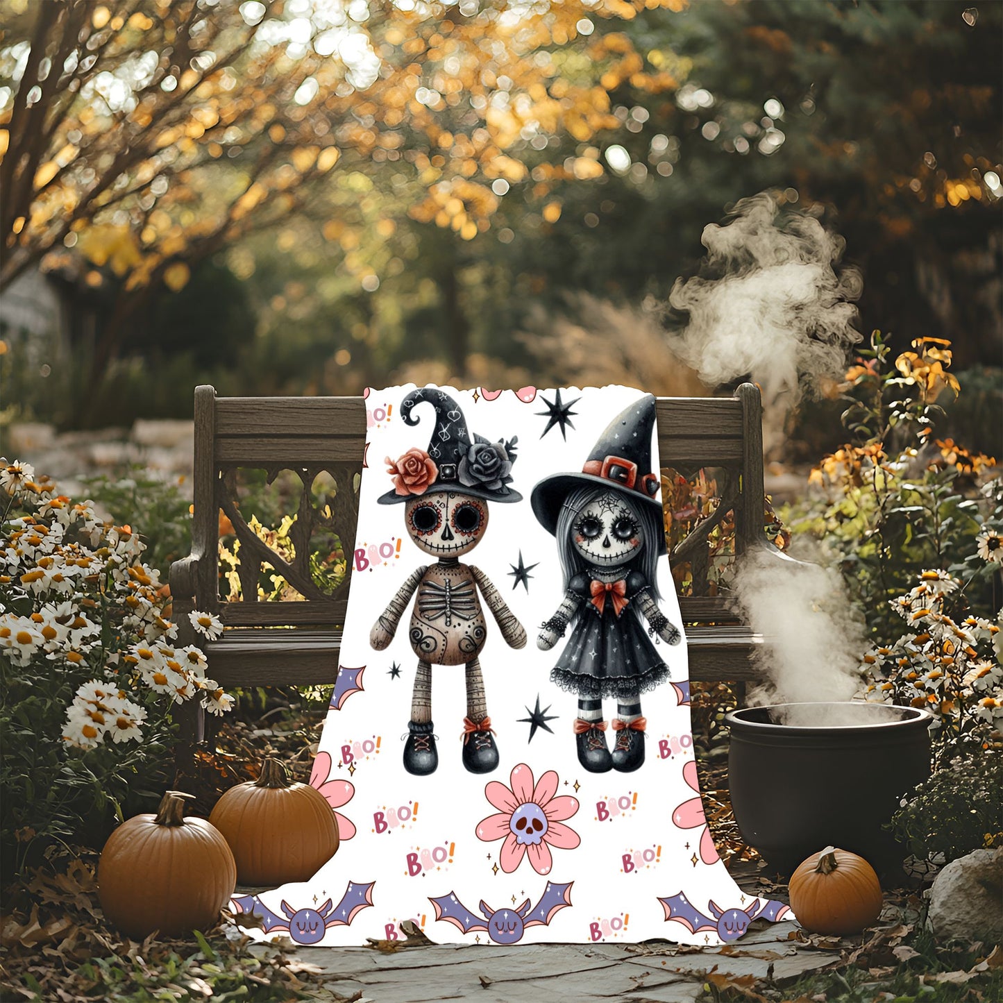 Spooky Floral Velveteen Blanket, Halloween Décor, Cozy Throw, Kids Room Blanket, Soft Throw Blanket, Perfect for Fall