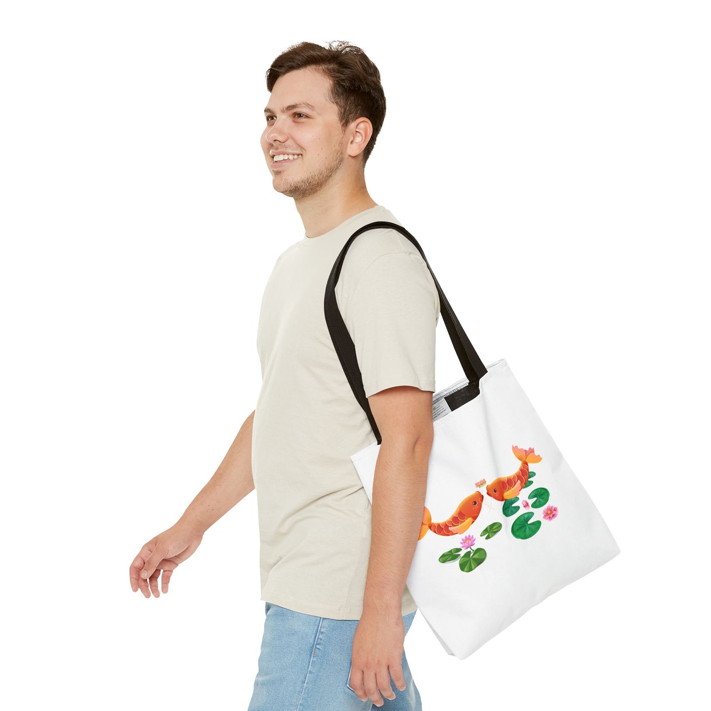 Golden koi fish with lotus flowers Tote Bag