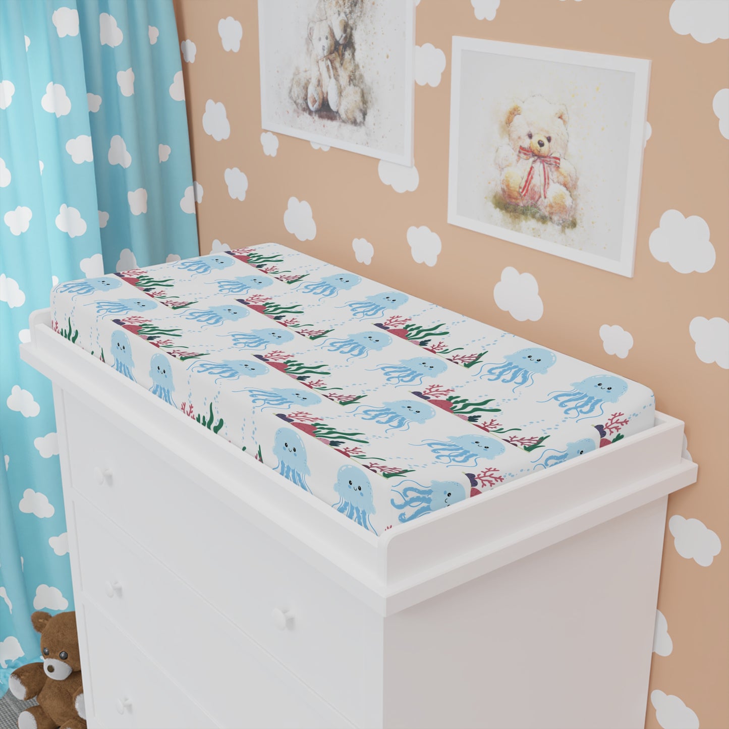 Octopus Ocean Baby Changing Pad Cover — Cute Blue Sea Creature Nursery