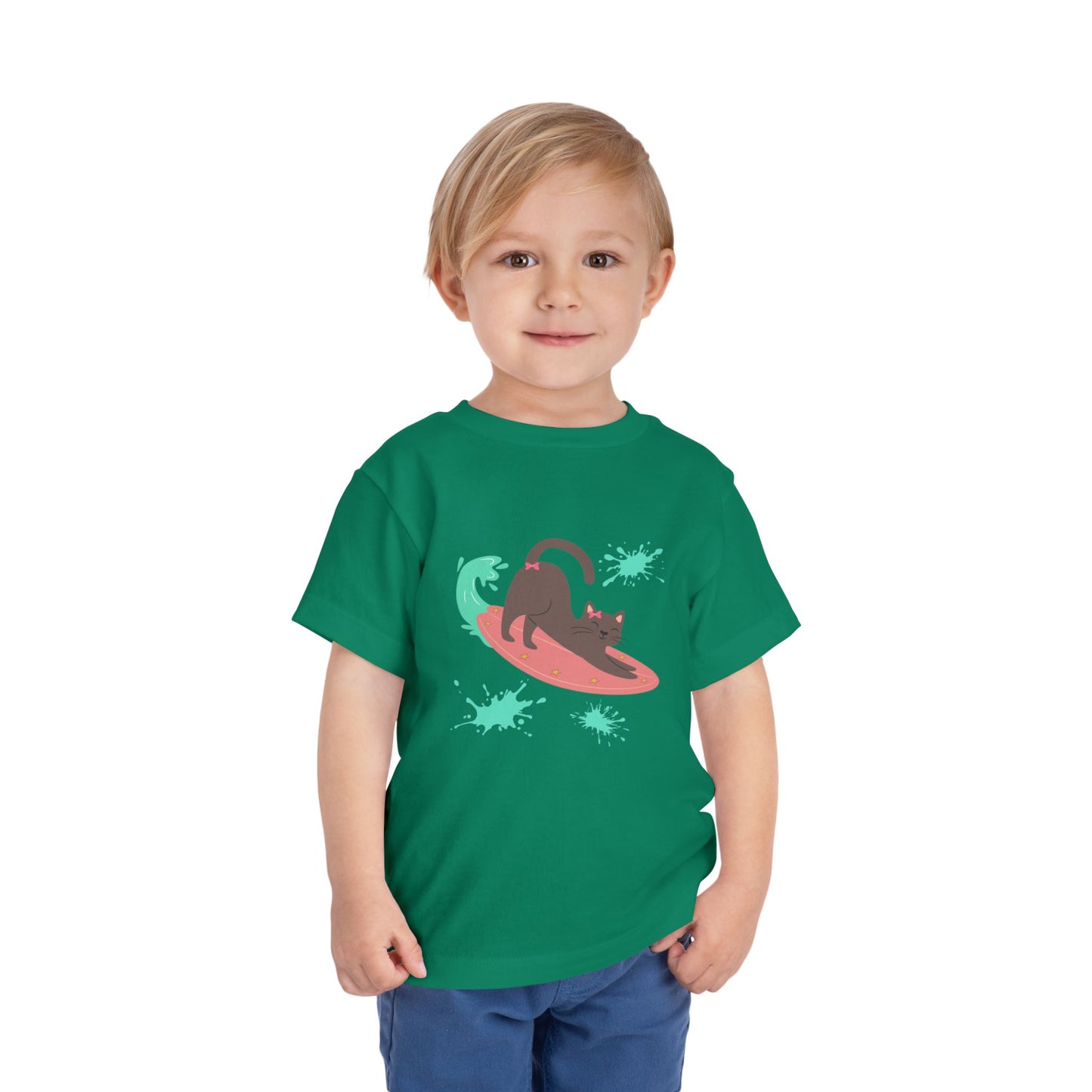 Surfing Cat Toddler Tee, Cute Kids T-Shirt, Summer Wear, Pet Lover Gift, Beach Adventure Shirt
