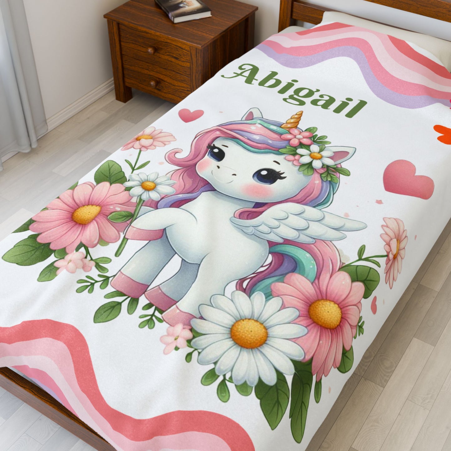 Personalized Unicorn Velveteen Plush Blanket, Cozy Kids Gift, Magical Nursery Decor, Cute Baby Blanket, Birthday and Holiday Present