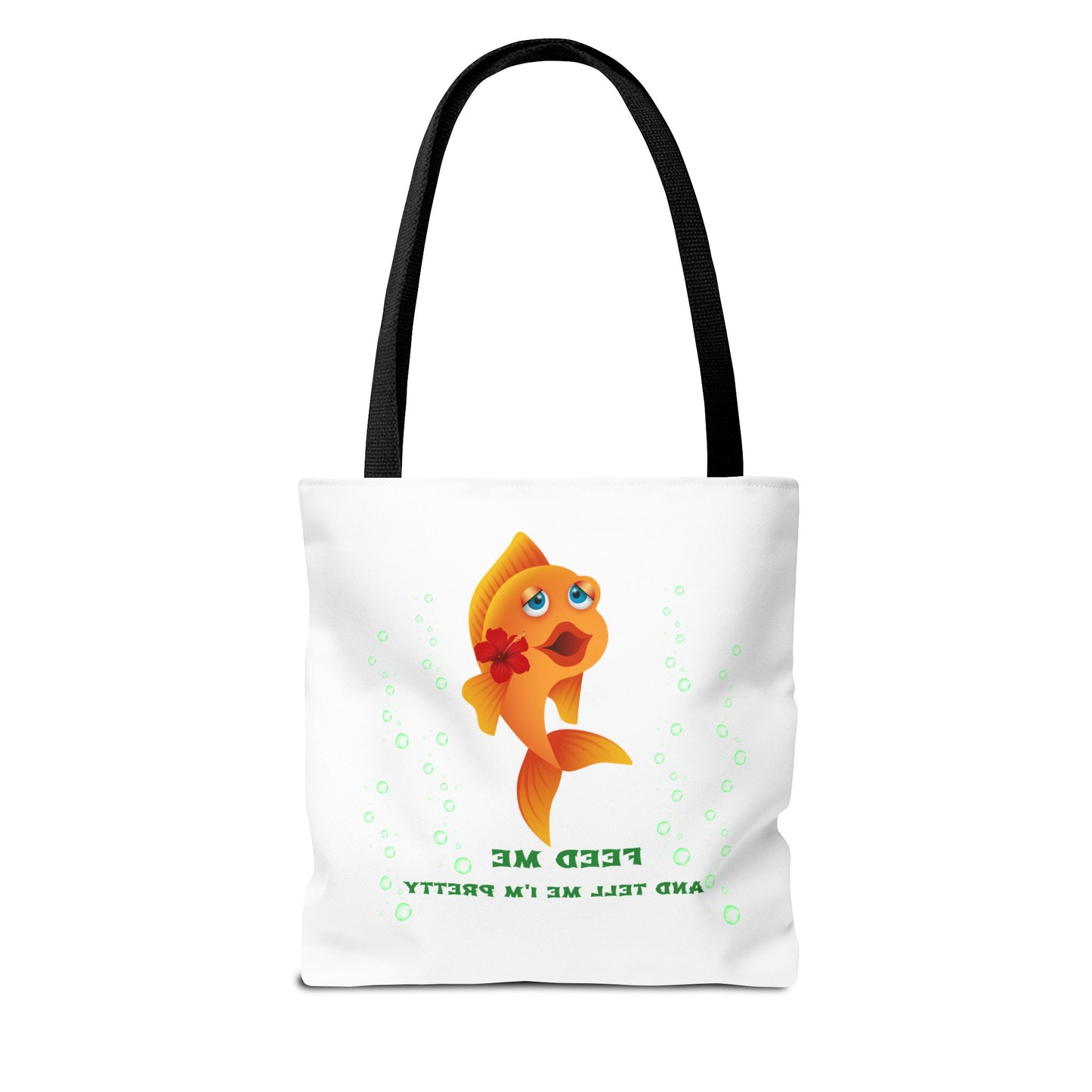 Cartoon goldfish with red lips and flower Tote Bag
