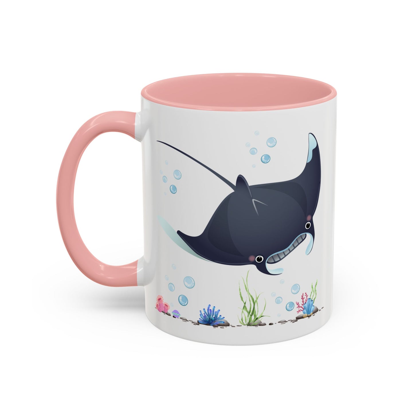 Manta ray with bubbles and coral reef Coffee Mug