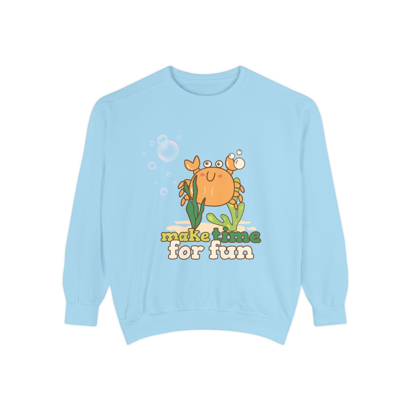 Cartoon crab lllusstration promoting joy and playfulness Unisex Garment-Dyed Sweatshirt