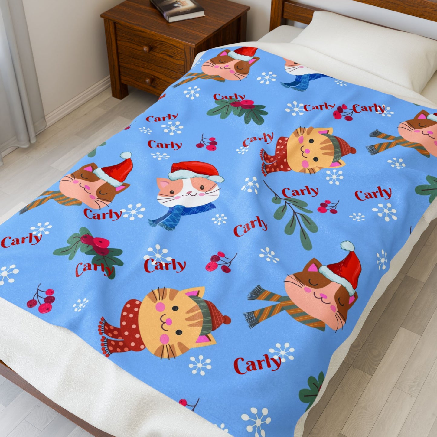 Festive Cat Plush Blanket - Cozy Holiday Throws, Winter Decor, Personalized Gift, Kids Bedding, Cat Lover Gift