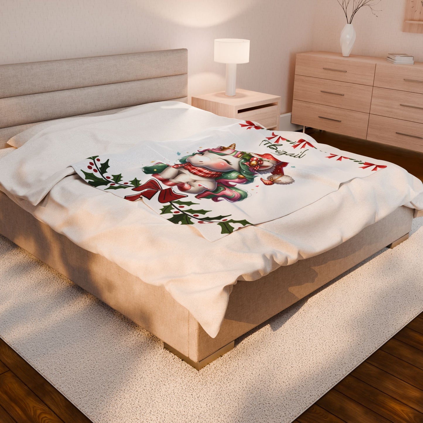 Personalized Unicorn Plush Blanket | Cozy Gift for Kids | Holiday Decor | Soft Throw | Child's Room Decoration, Unique Christmas Gift