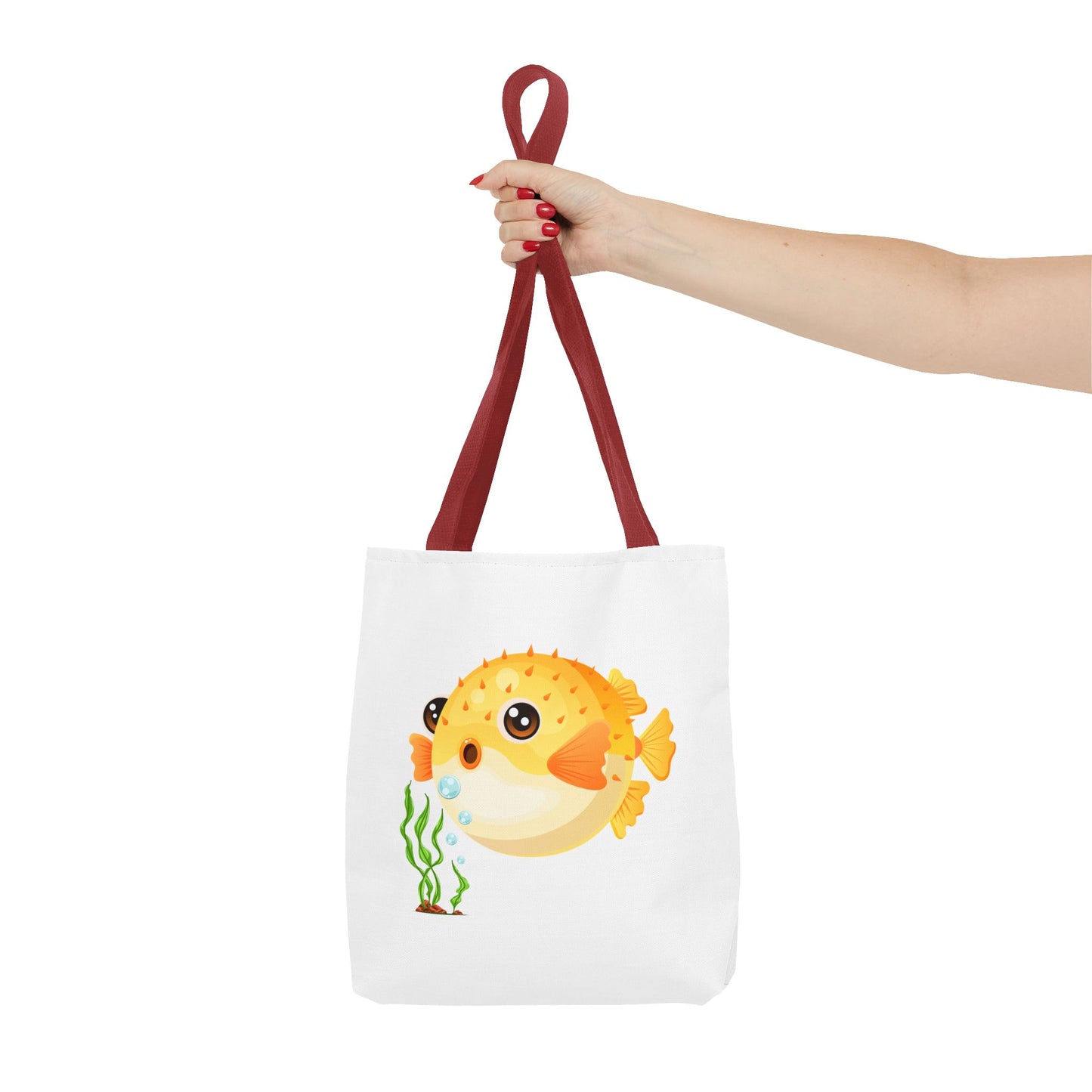 Cartoon Pufferfish with seaweed Tote Bag